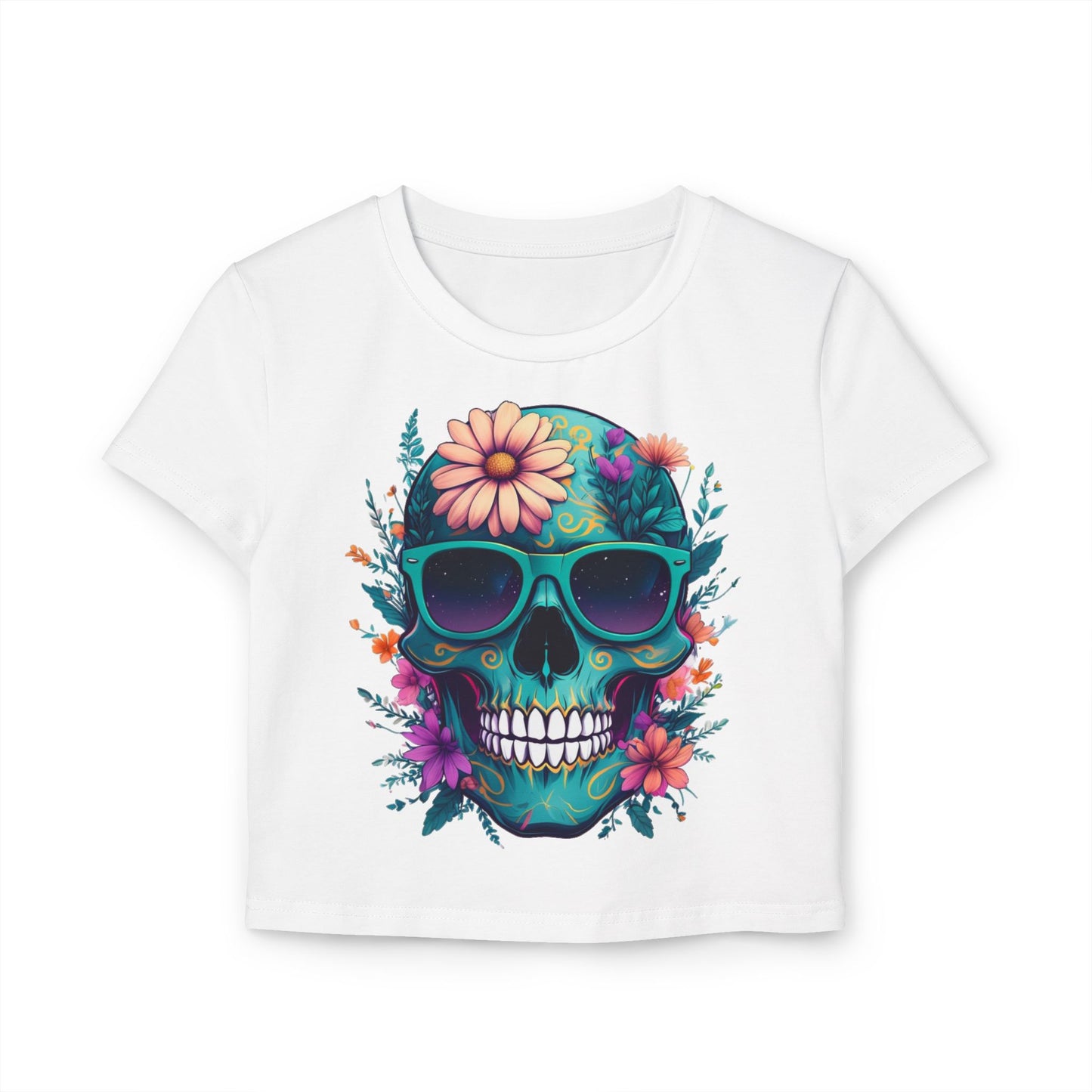 Women's Baby Tee Floral Skull