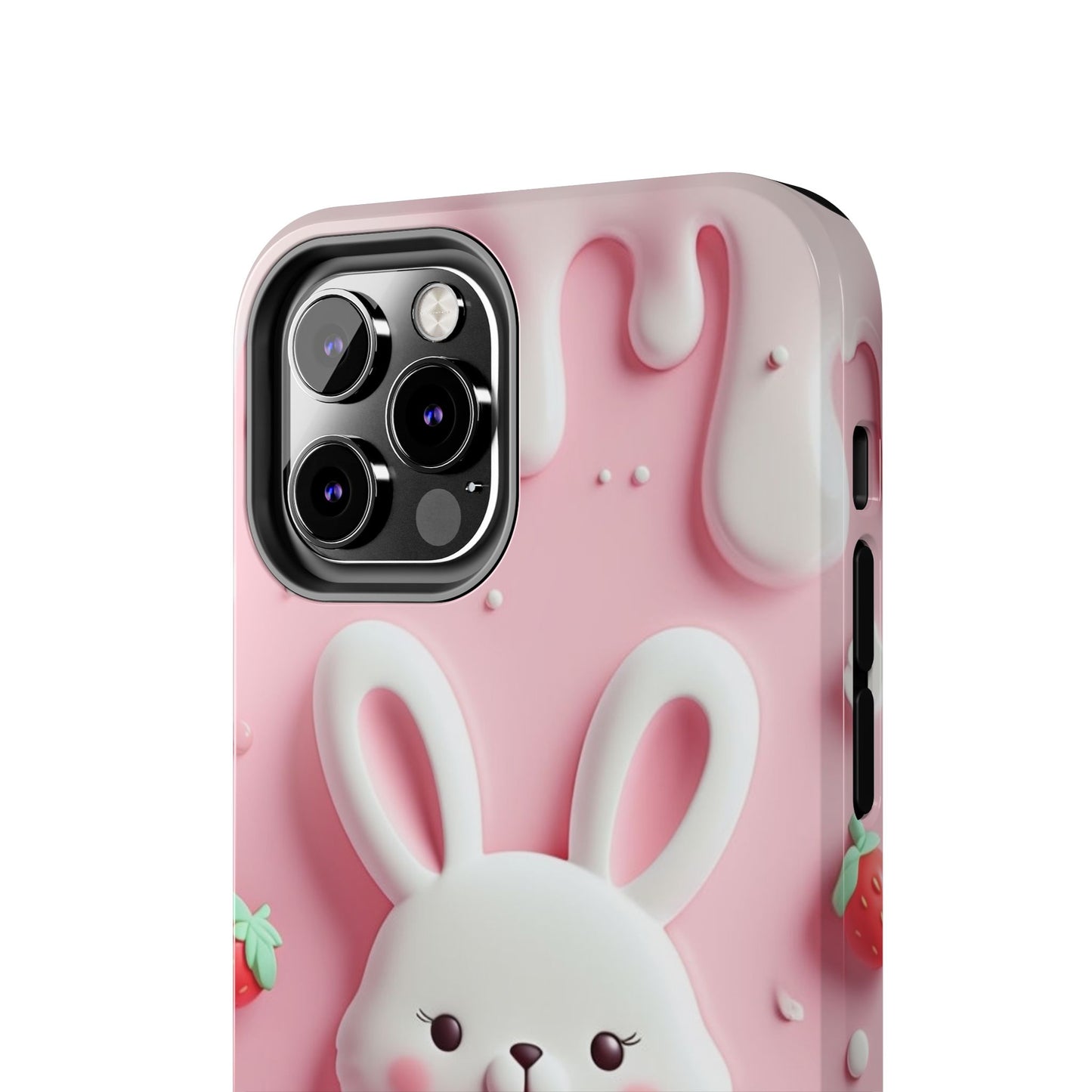 Cute Bunny Strawberry Tough Phone Case - Perfect for Kids & Spring Celebrations