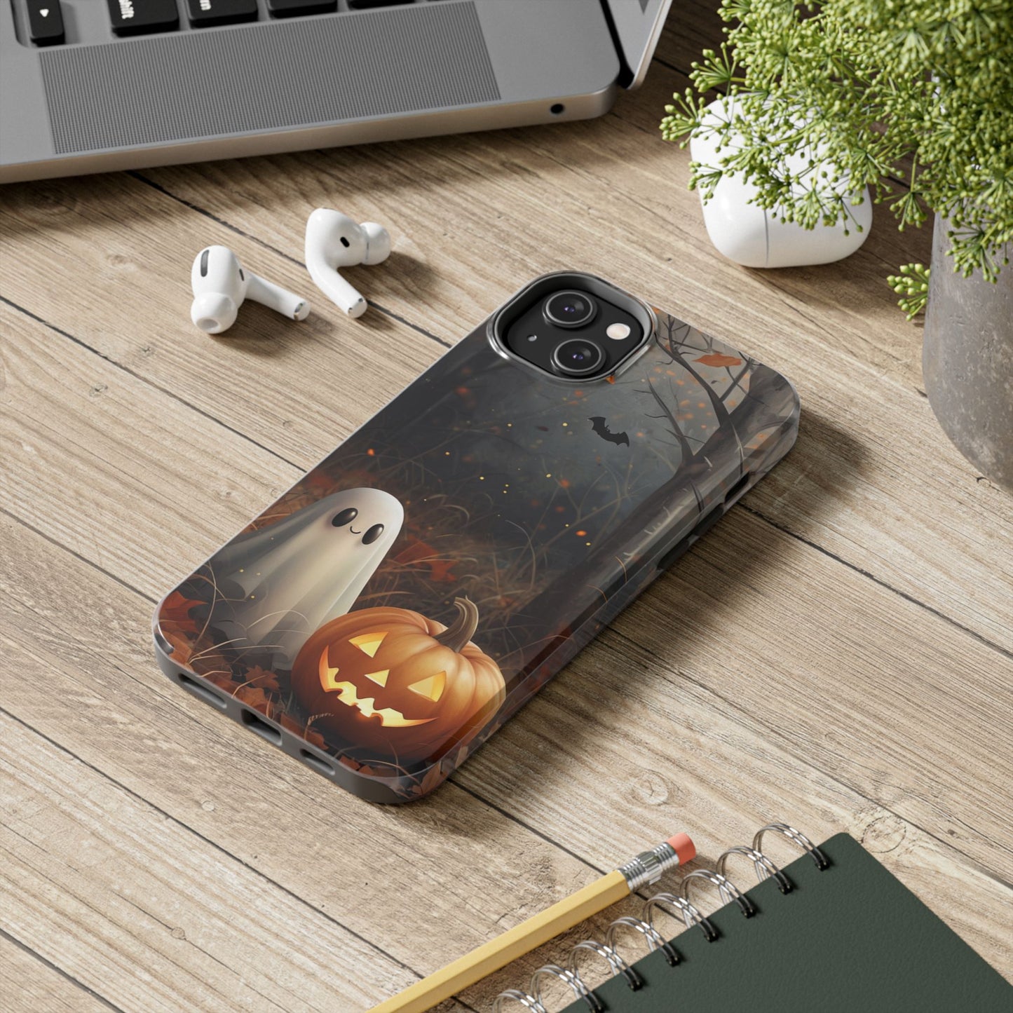 Spooky Halloween Phone Case - Tough Protective Cover with Ghost and Pumpkin Design