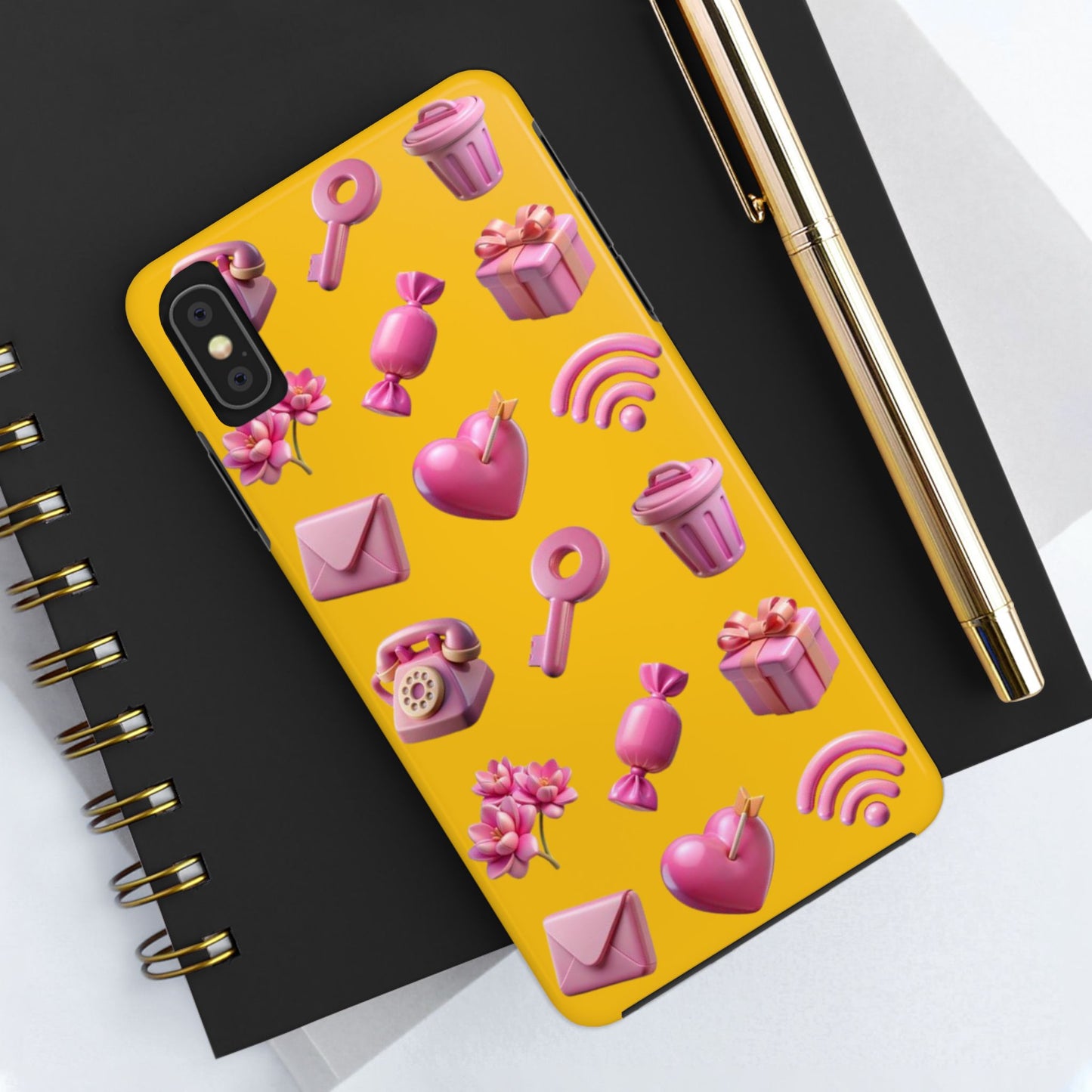Cute and Colorful Tough Phone Case - Pink Emojis Design