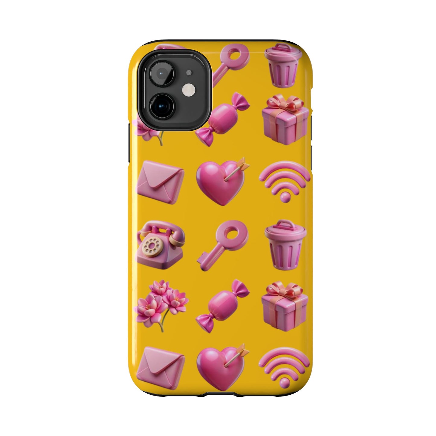 Cute and Colorful Tough Phone Case - Pink Emojis Design
