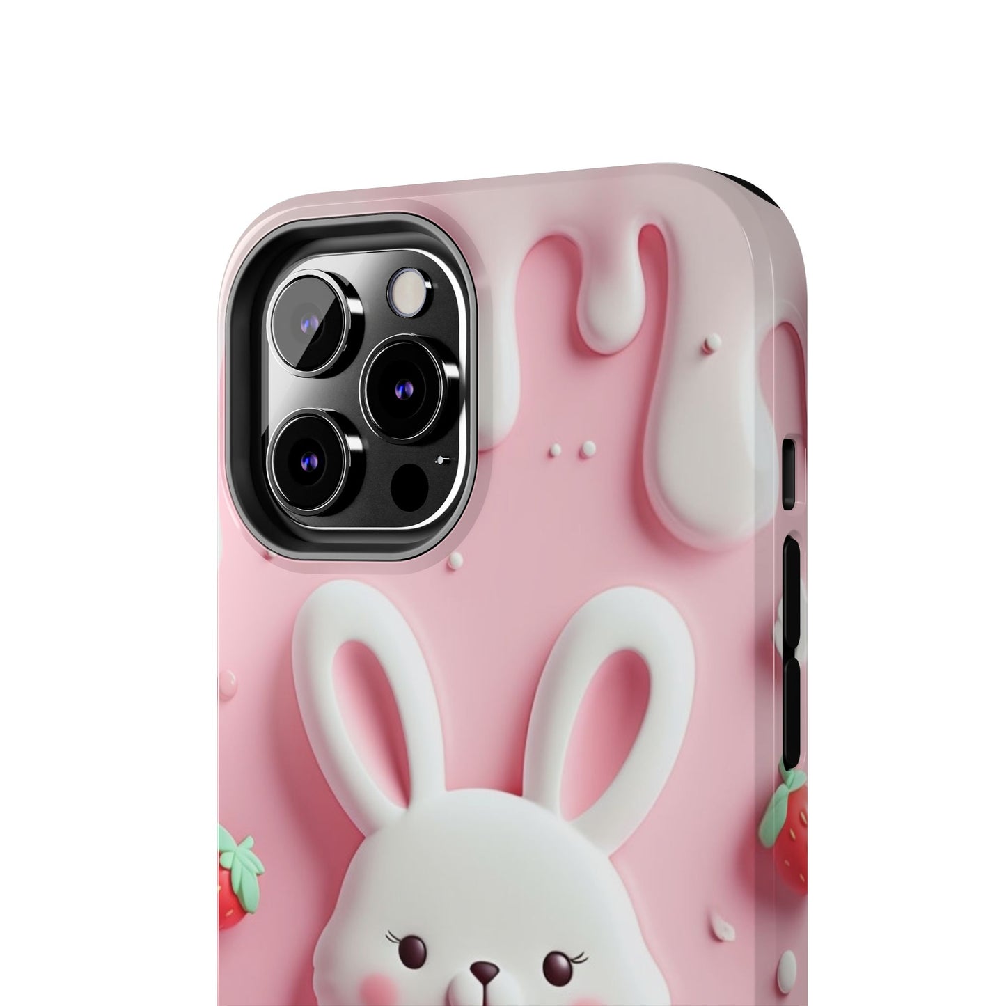 Cute Bunny Strawberry Tough Phone Case - Perfect for Kids & Spring Celebrations