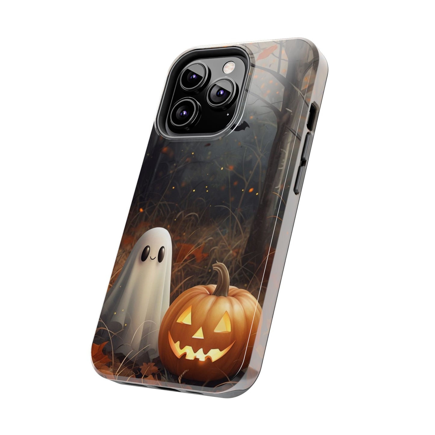 Spooky Halloween Phone Case - Tough Protective Cover with Ghost and Pumpkin Design