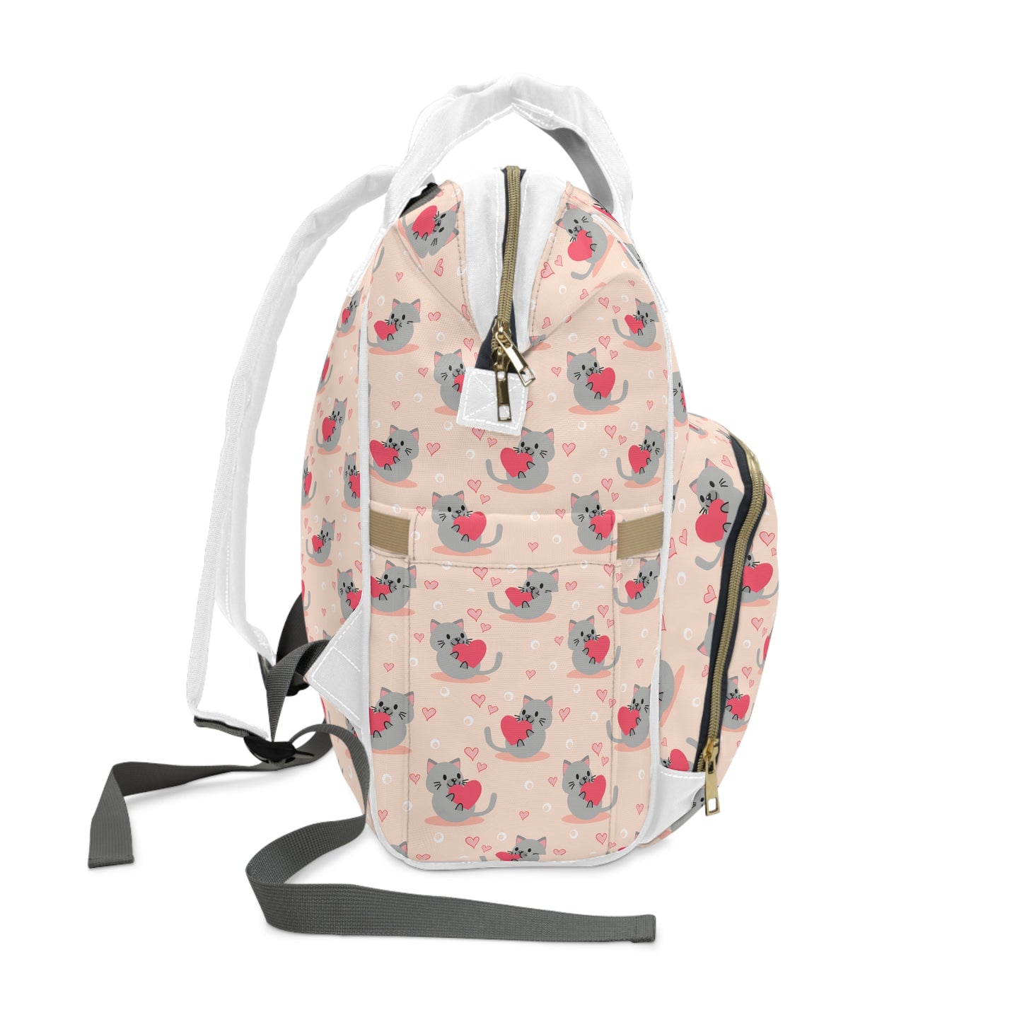 Multifunctional Diaper Backpack - Kittens Hugging Hearts | Stylish & Practical Baby Bag πΎπ