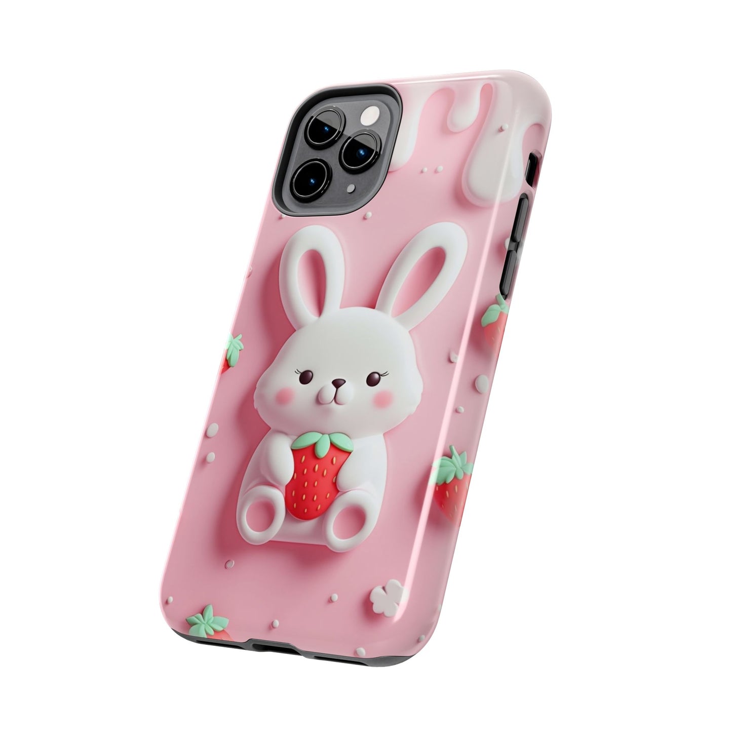 Cute Bunny Strawberry Tough Phone Case - Perfect for Kids & Spring Celebrations