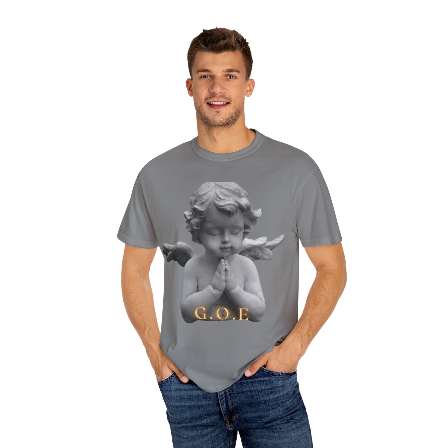 Heavenly White Men & Women T-Shirt – "G.O.E Angel" (God Over Everything) Faith-Inspired Tee
