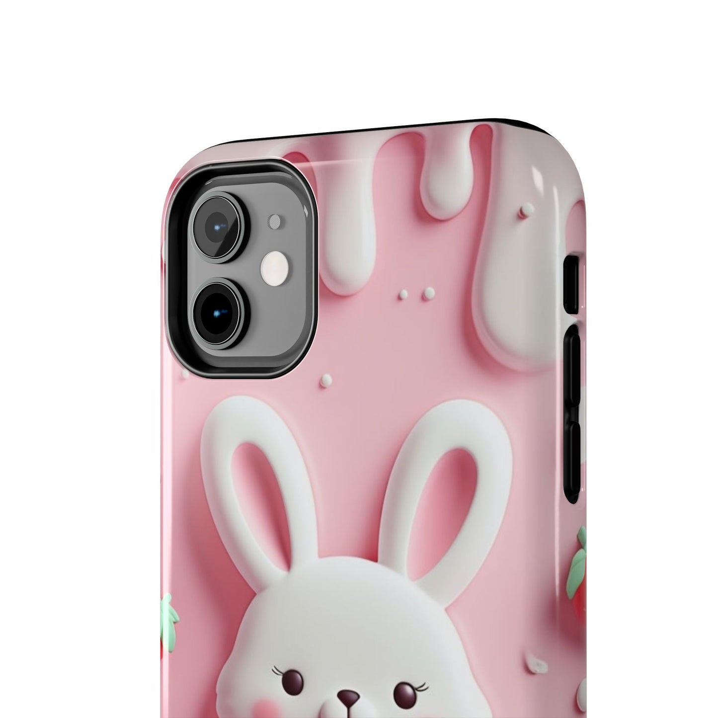 Cute Bunny Strawberry Tough Phone Case - Perfect for Kids & Spring Celebrations