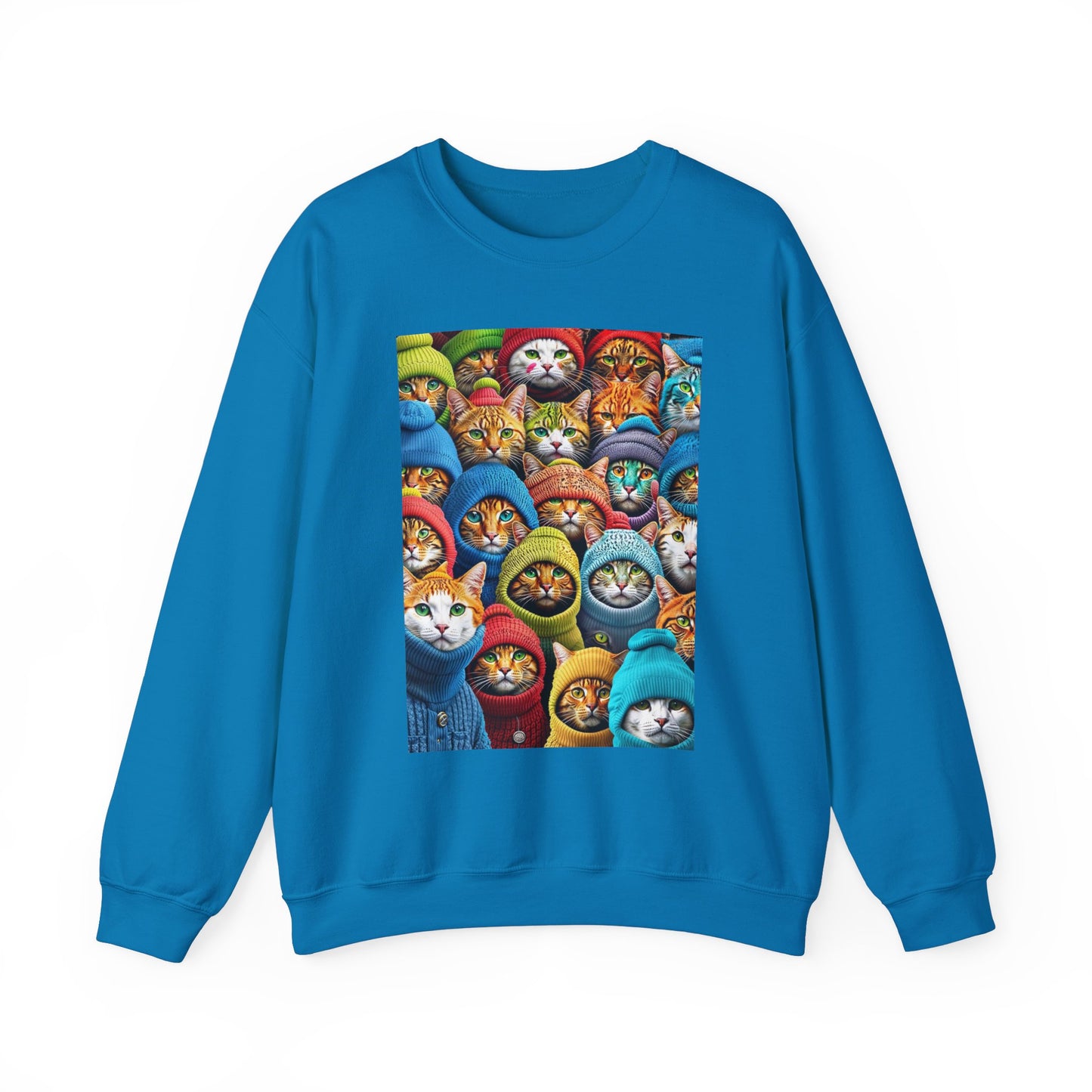 "Cozy Cat Crewneck Sweatshirt – Soft & Stylish Pullover with Colorful Cat Faces Design"