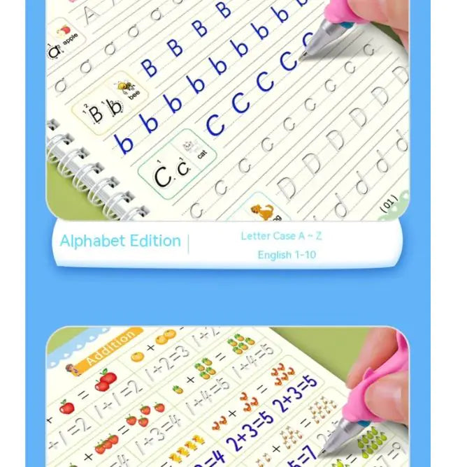 MAGIC GROOVE Reusable Grooved Handwriting Workbook for kids, learning Material, 6 Books-Early Elementary, Covers Math, Words, Drawing.