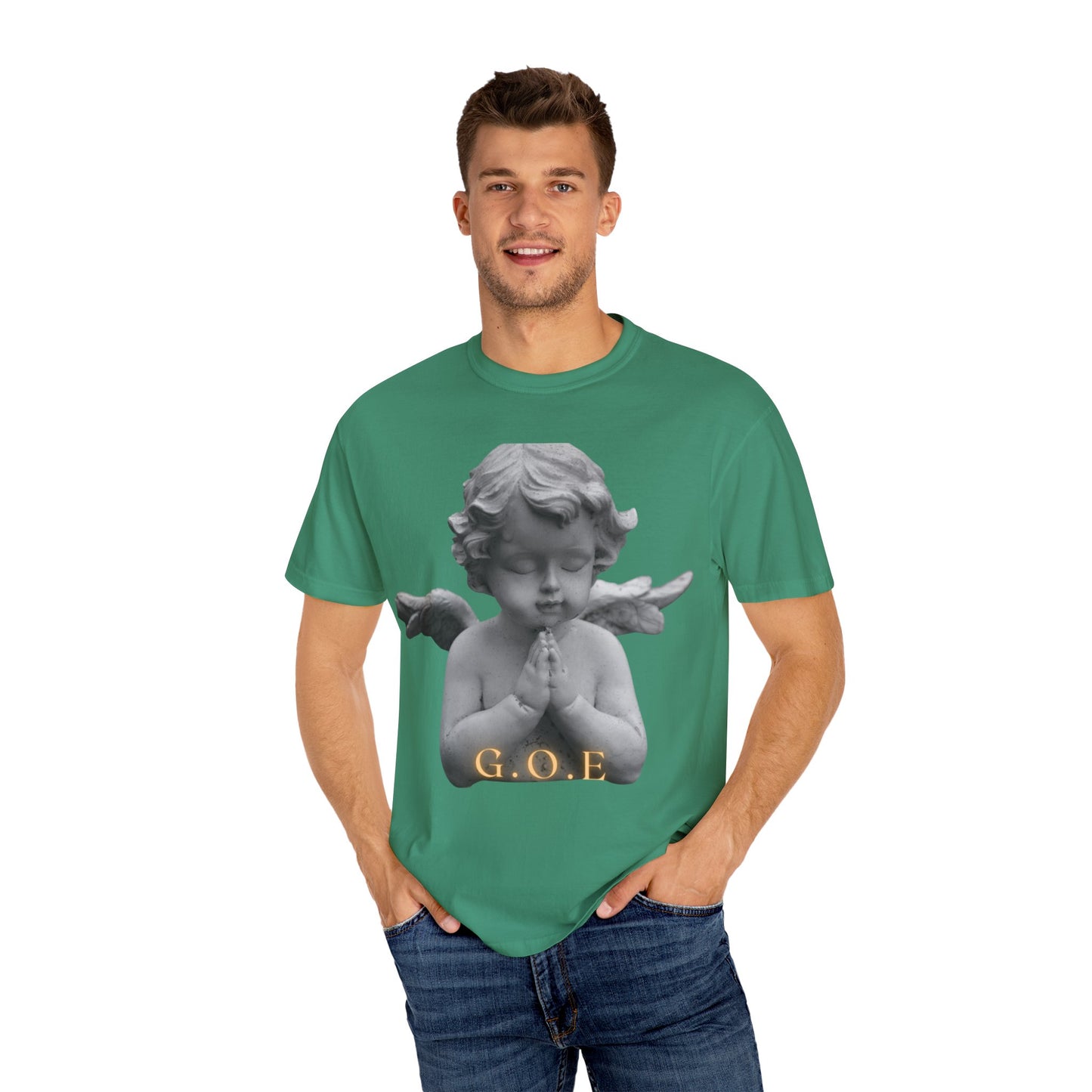Heavenly White Men & Women T-Shirt – "G.O.E Angel" (God Over Everything) Faith-Inspired Tee