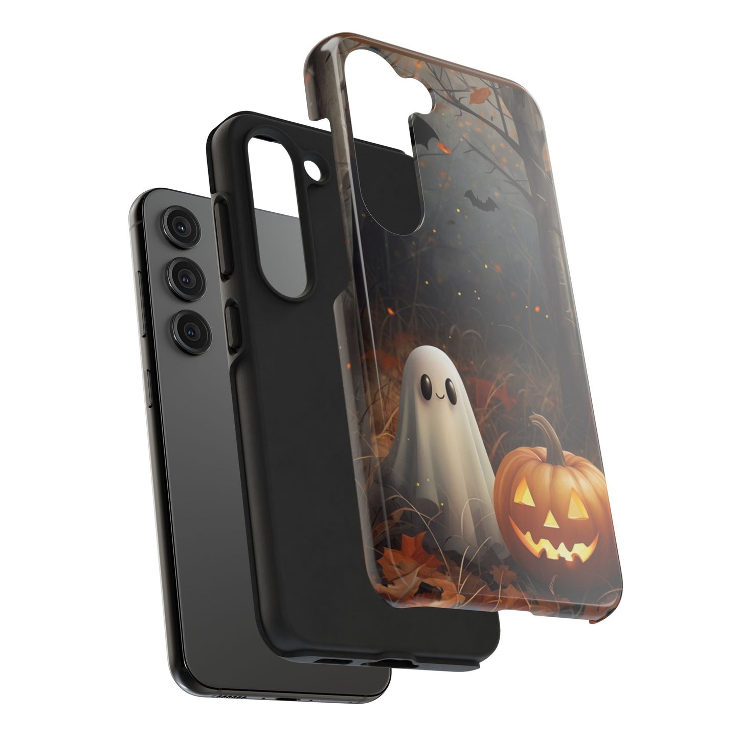 Spooky Halloween Phone Case - Tough Protective Cover with Ghost and Pumpkin Design