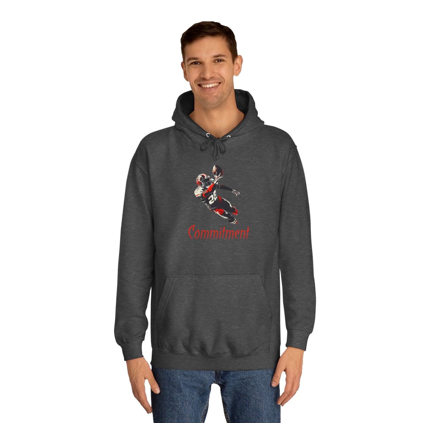 Steel Grey Men’s Game Day Football Hoodie – Commitment Athletic Sweatshirt with Drawstrings & Kangaroo Pocket