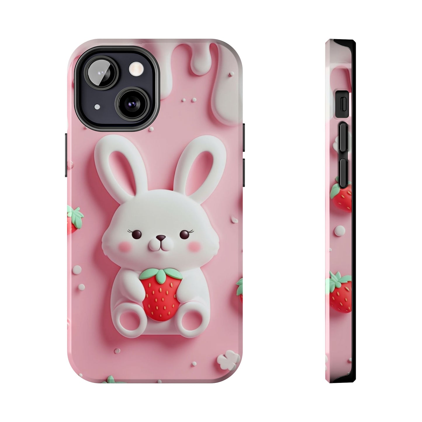 Cute Bunny Strawberry Tough Phone Case - Perfect for Kids & Spring Celebrations