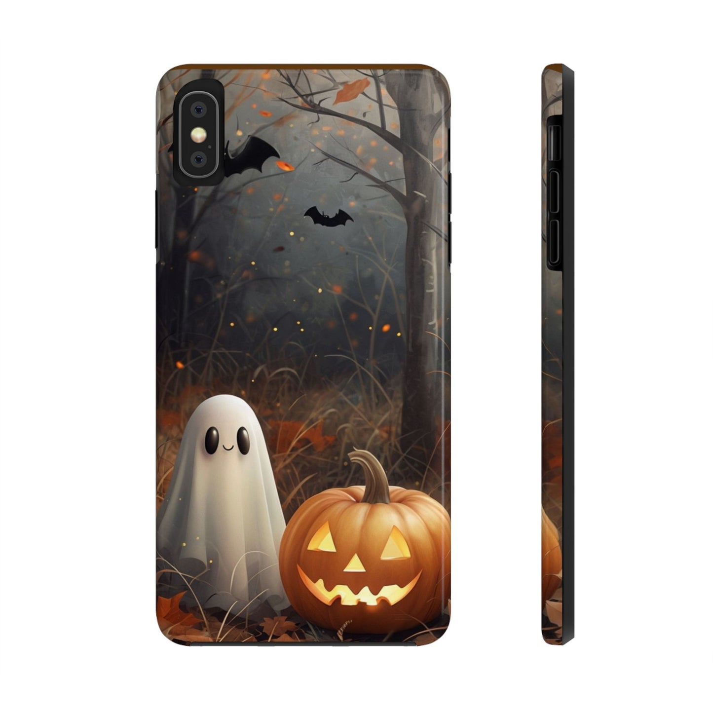 Spooky Halloween Phone Case - Tough Protective Cover with Ghost and Pumpkin Design