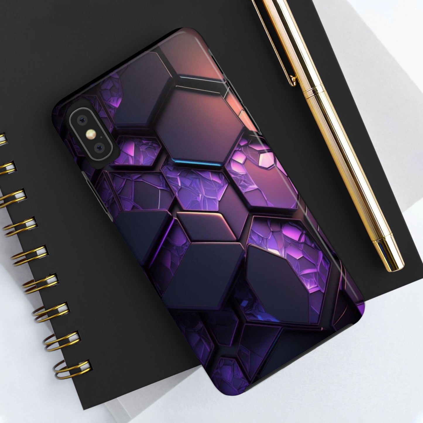 Hexagonal Tough Phone Case - Vibrant Protective Design for Tech Enthusiasts