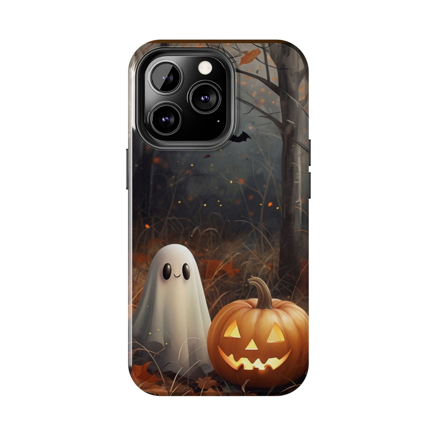 Spooky Halloween Phone Case - Tough Protective Cover with Ghost and Pumpkin Design
