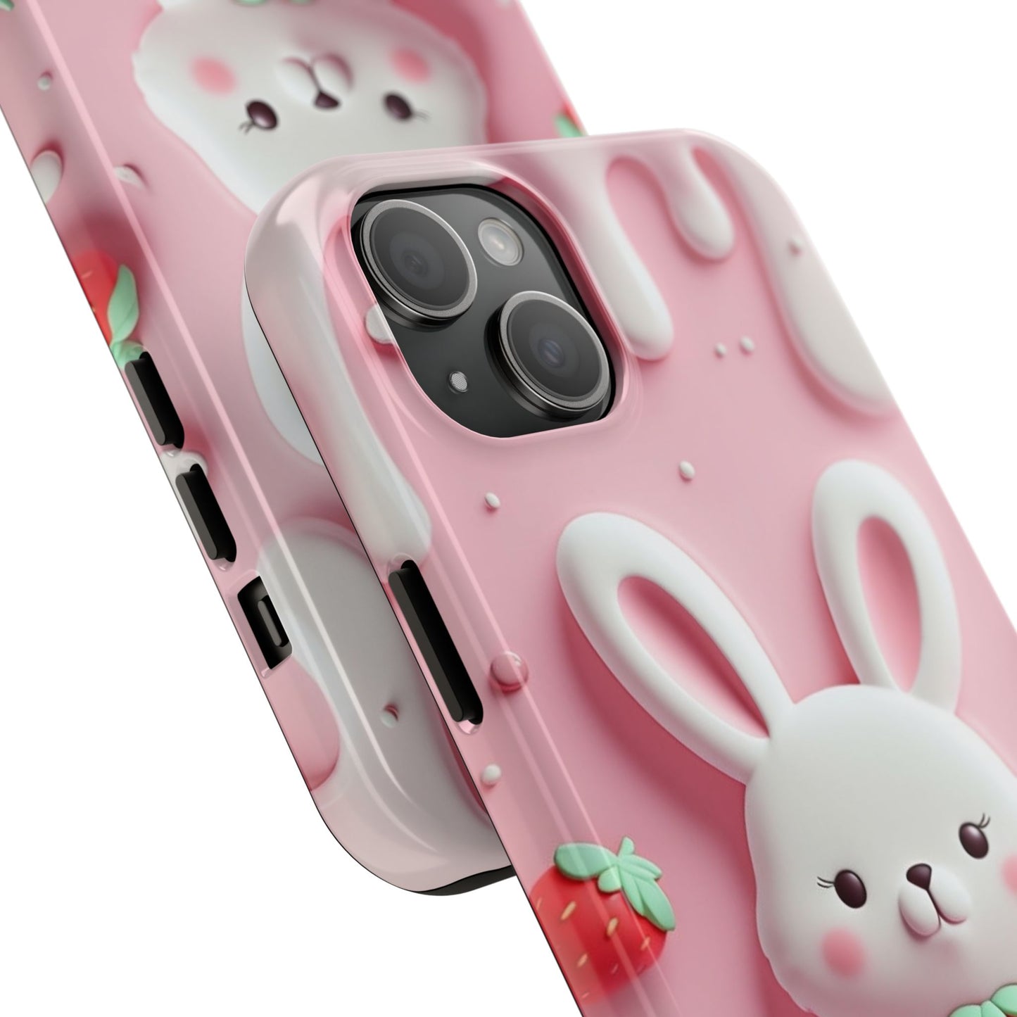 Cute Bunny Strawberry Tough Phone Case - Perfect for Kids & Spring Celebrations