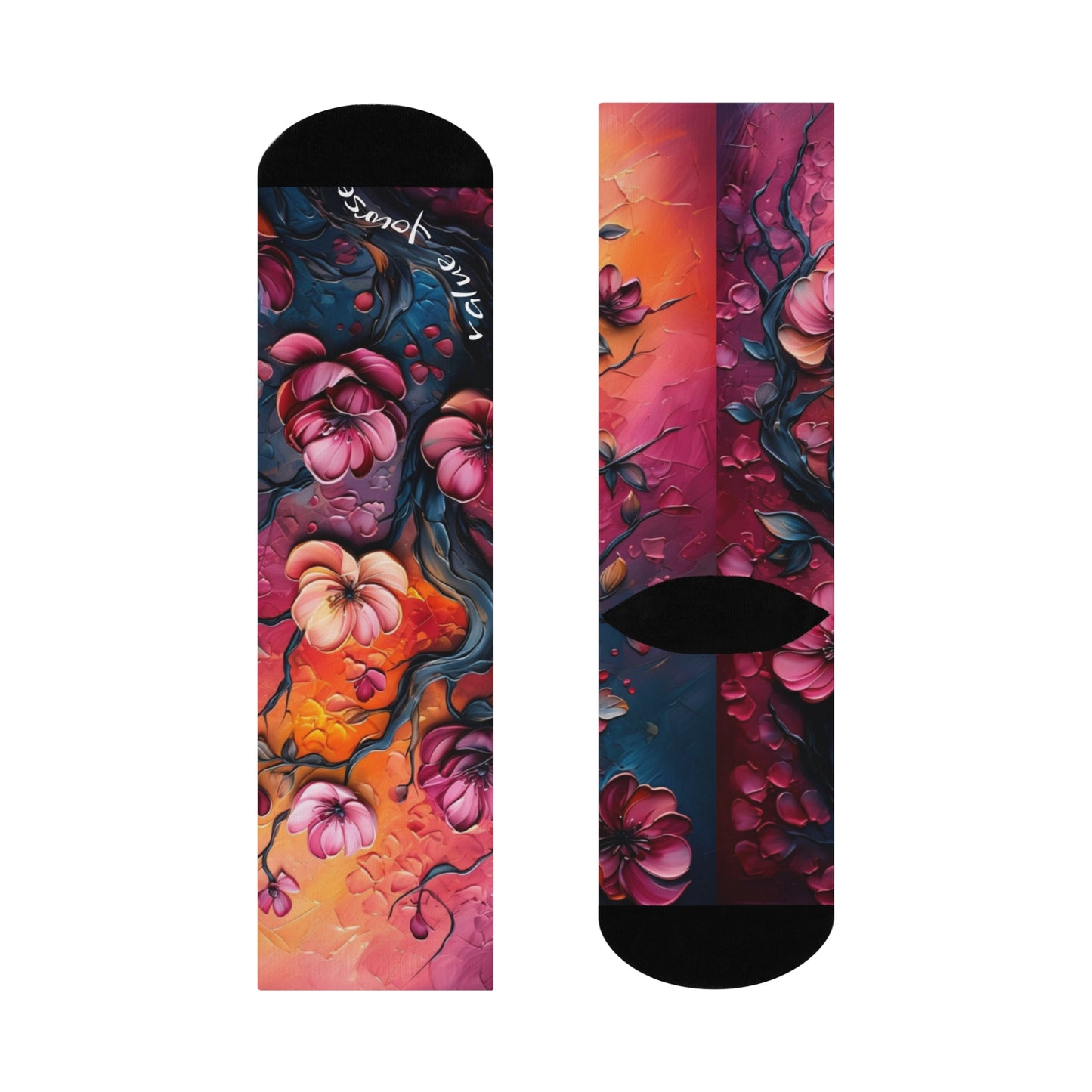 Cushioned Crew Socks Flower Design