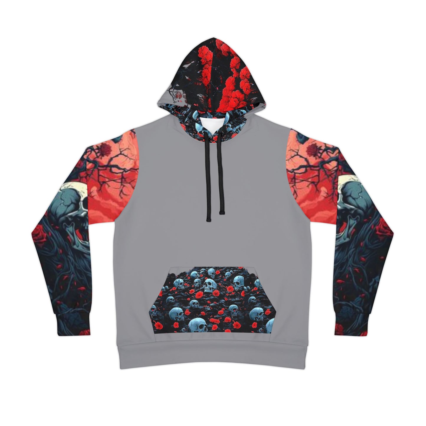 💀 Grey Hoodie – Bold Blue Skulls Graphic Streetwear Sweatshirt