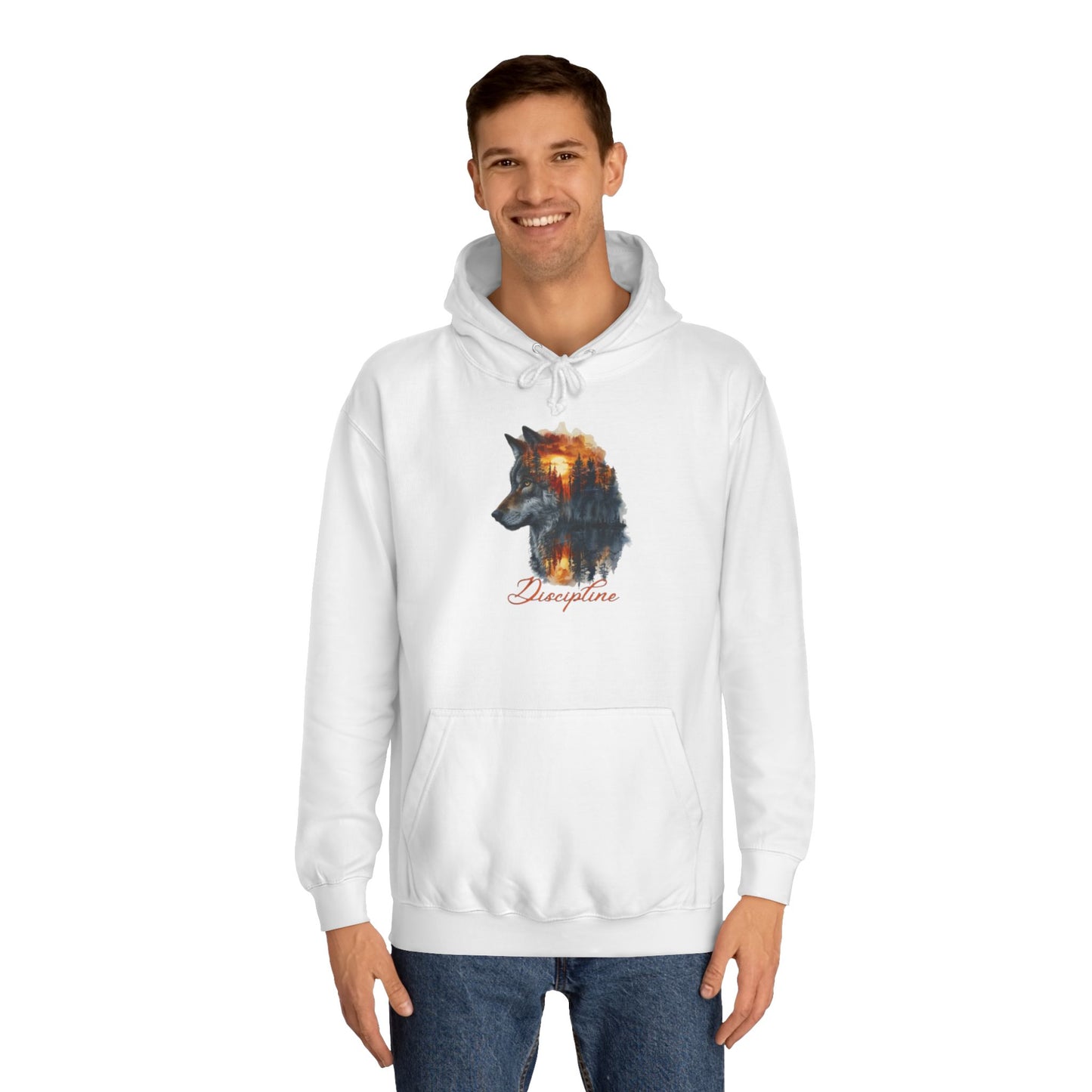 Glacier White Sweater for Men – Discipline Wolf Graphic for Focus and Power