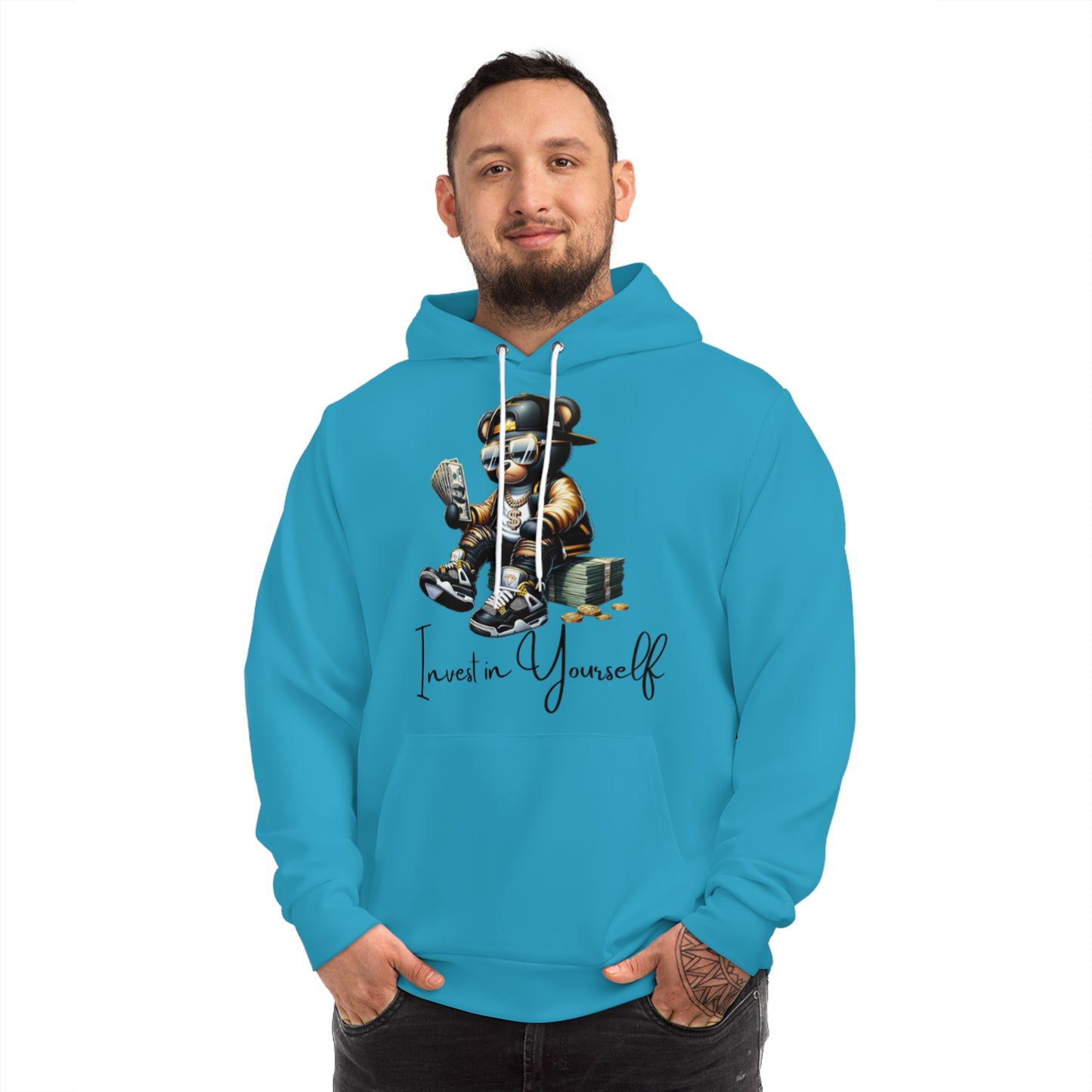 Sky Fuel Baby Blue Hoodie for Men – Invest in Yourself Bear Hustle Mindset Gear