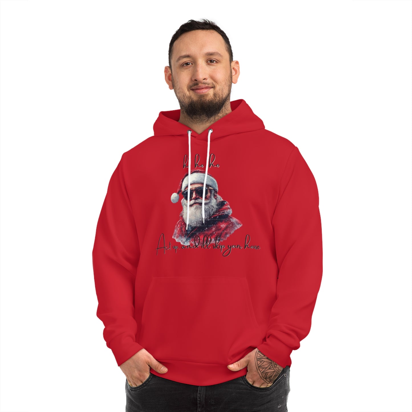 Cherry Blaze Red Hoodie for Men & Women – Santa’s Warning Act Up and I’ll Skip Your House Holiday Wear