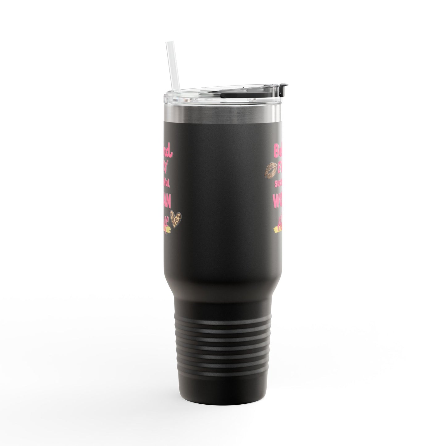 ✨ Inspirational 40oz Insulated Mug with Straw – "Behind Every Successful Woman is Herself"