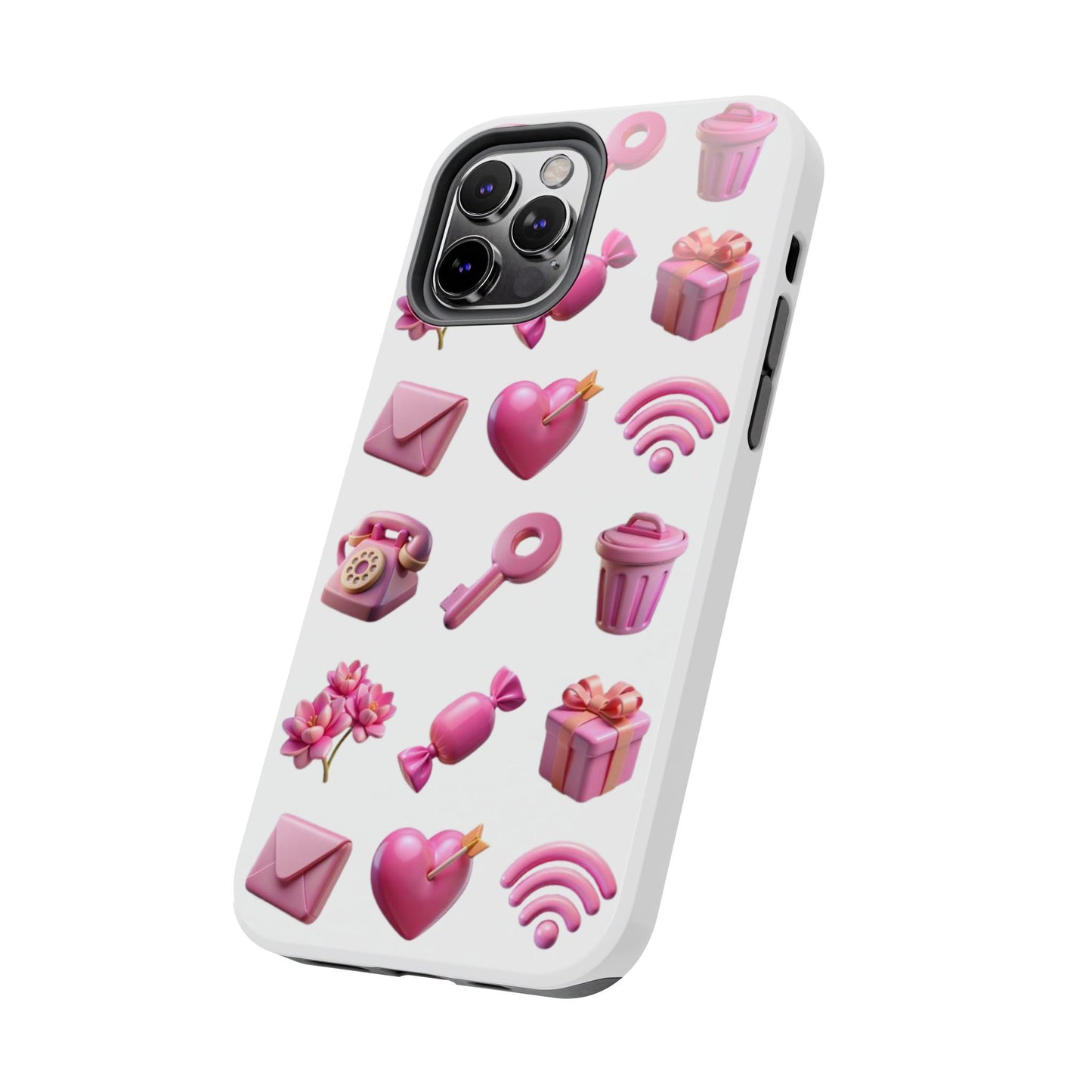 Cute and Colorful Tough Phone Case - Pink Emojis Design