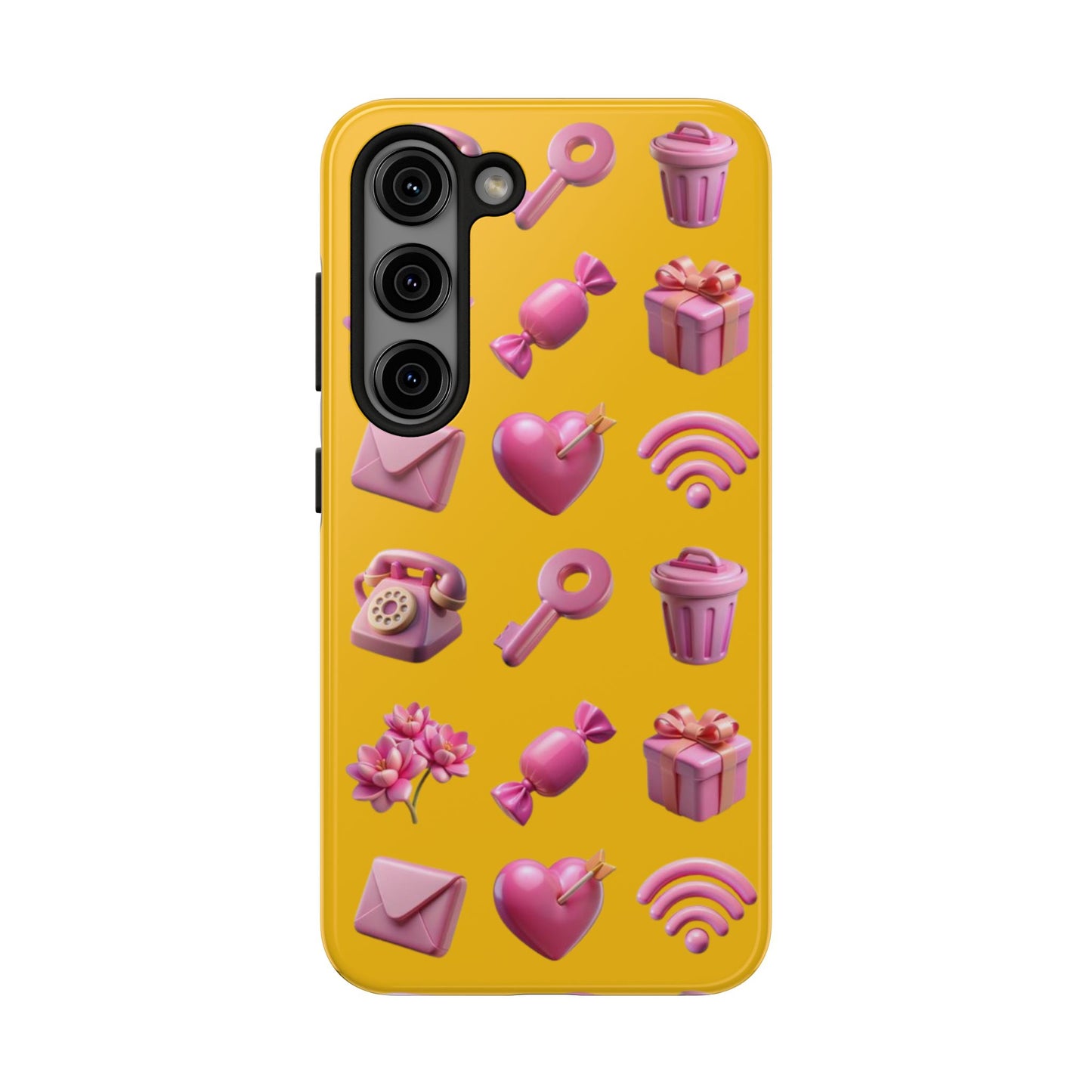 Cute and Colorful Tough Phone Case - Pink Emojis Design