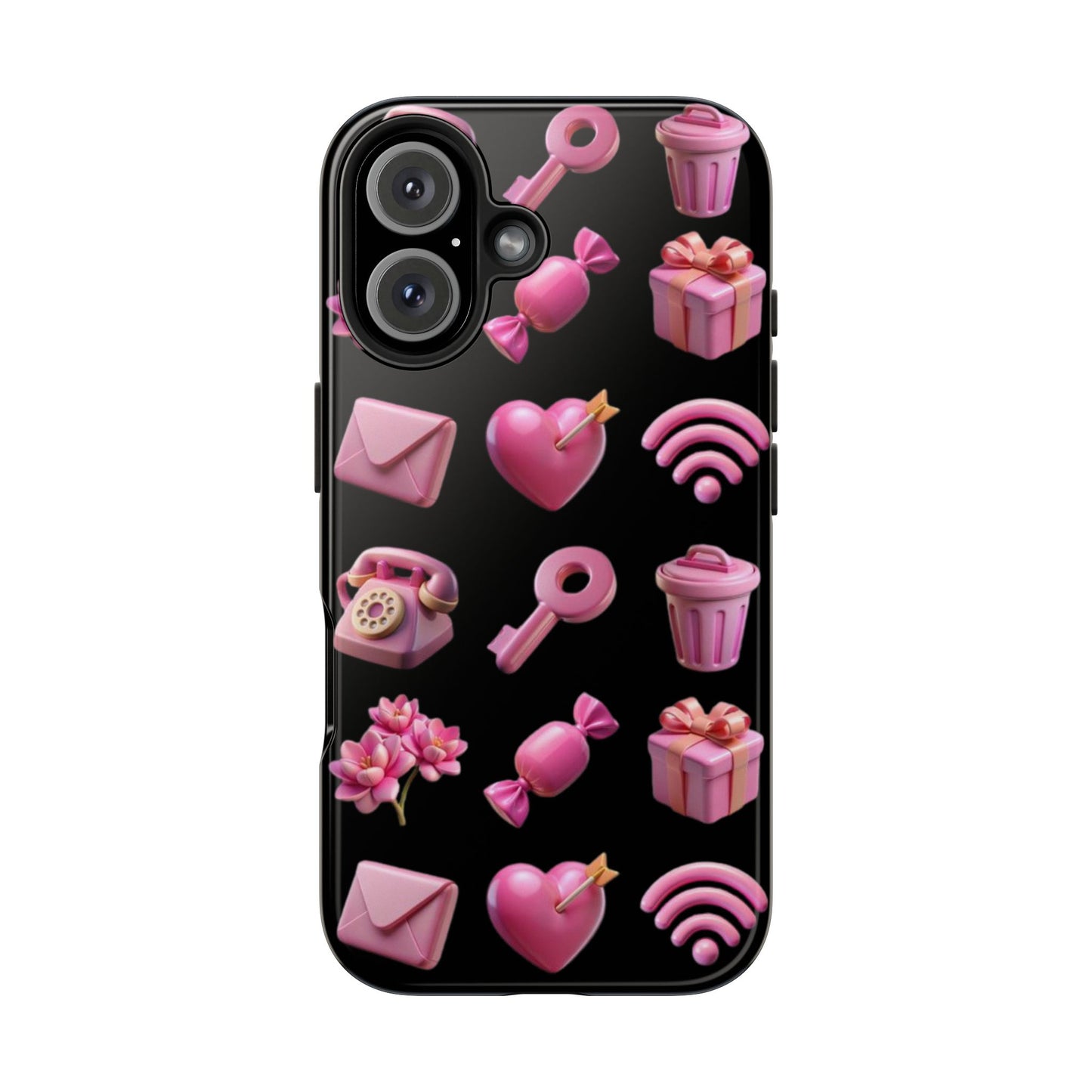 Cute and Colorful Tough Phone Case - Pink Emojis Design