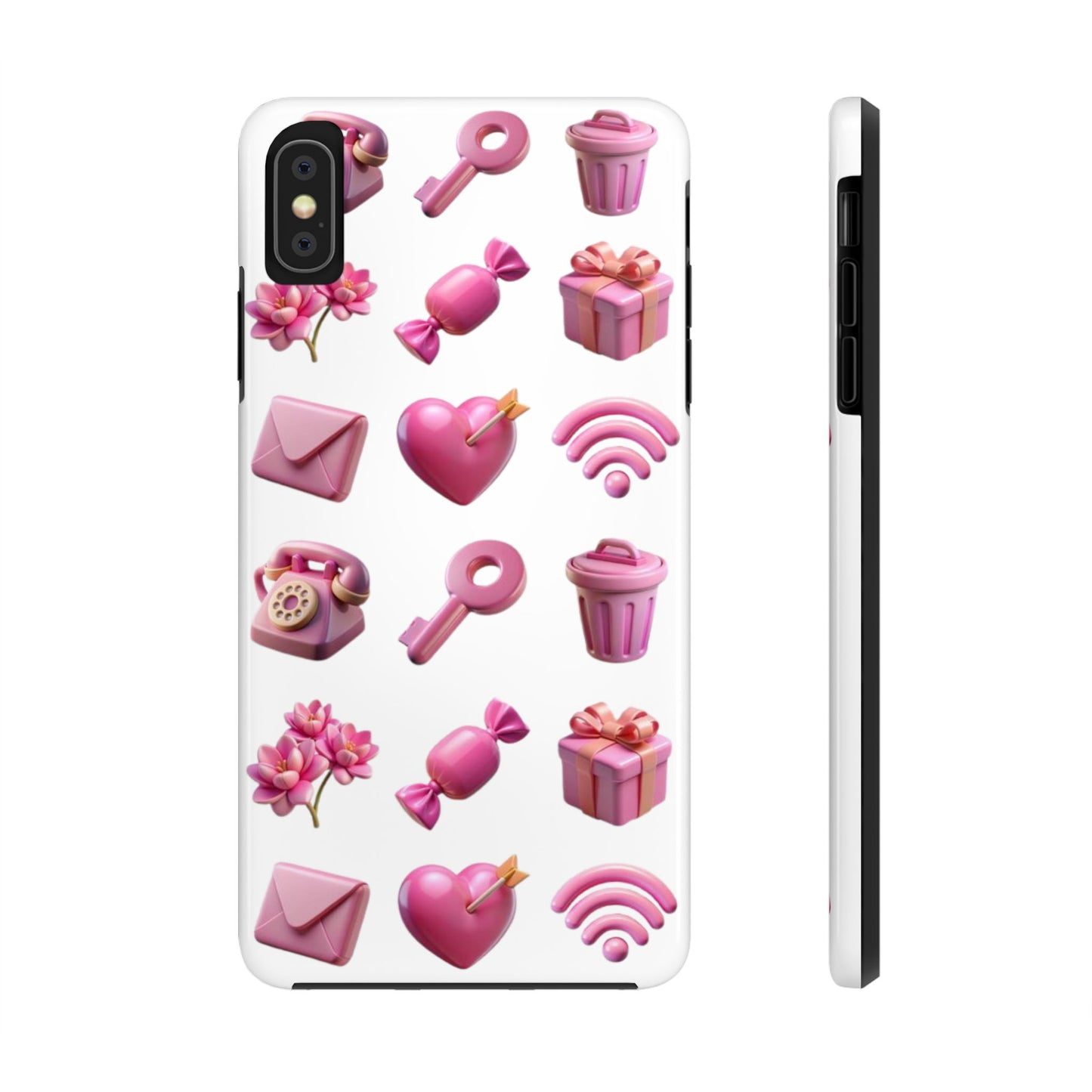 Cute and Colorful Tough Phone Case - Pink Emojis Design