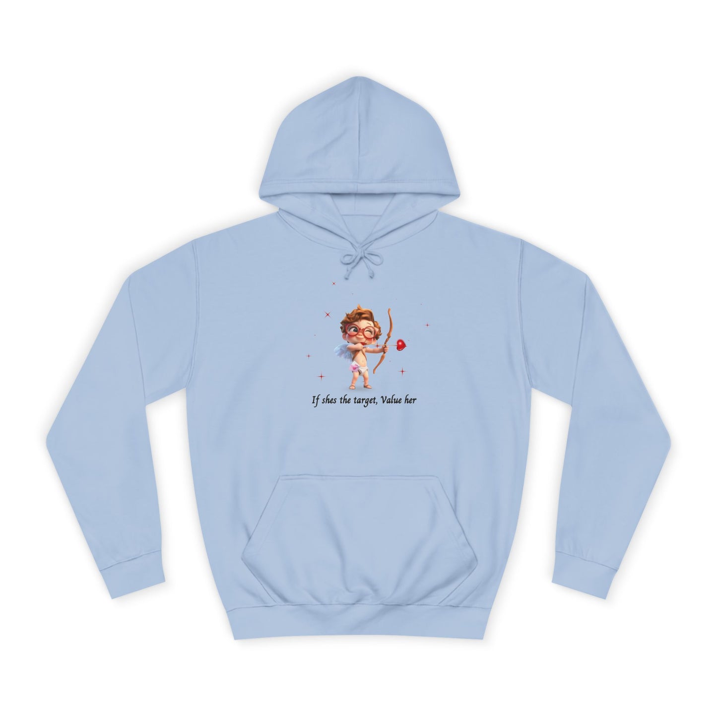Ivory Cloud White Hoodie for Women – Value Her Cupid-Inspired Love Graphic Sweater