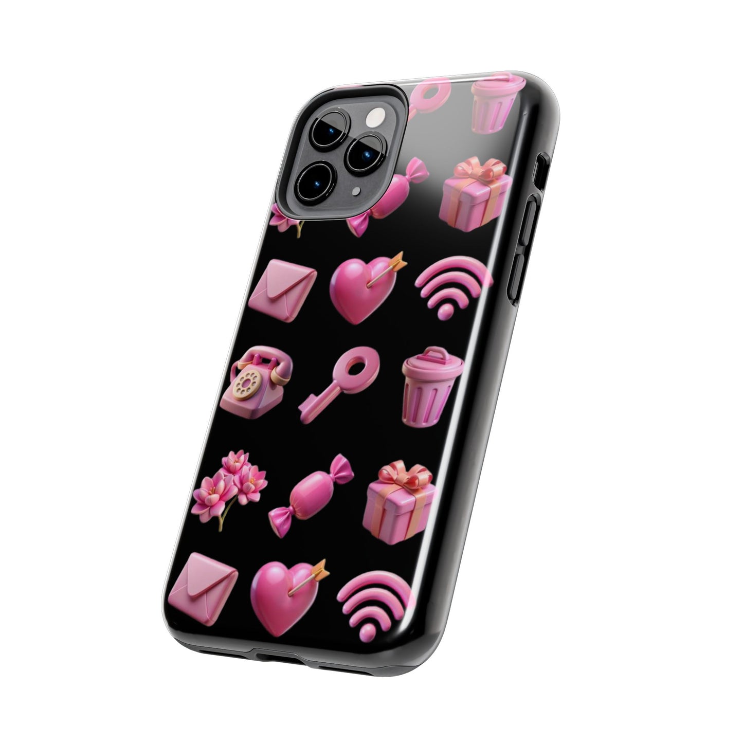 Cute and Colorful Tough Phone Case - Pink Emojis Design