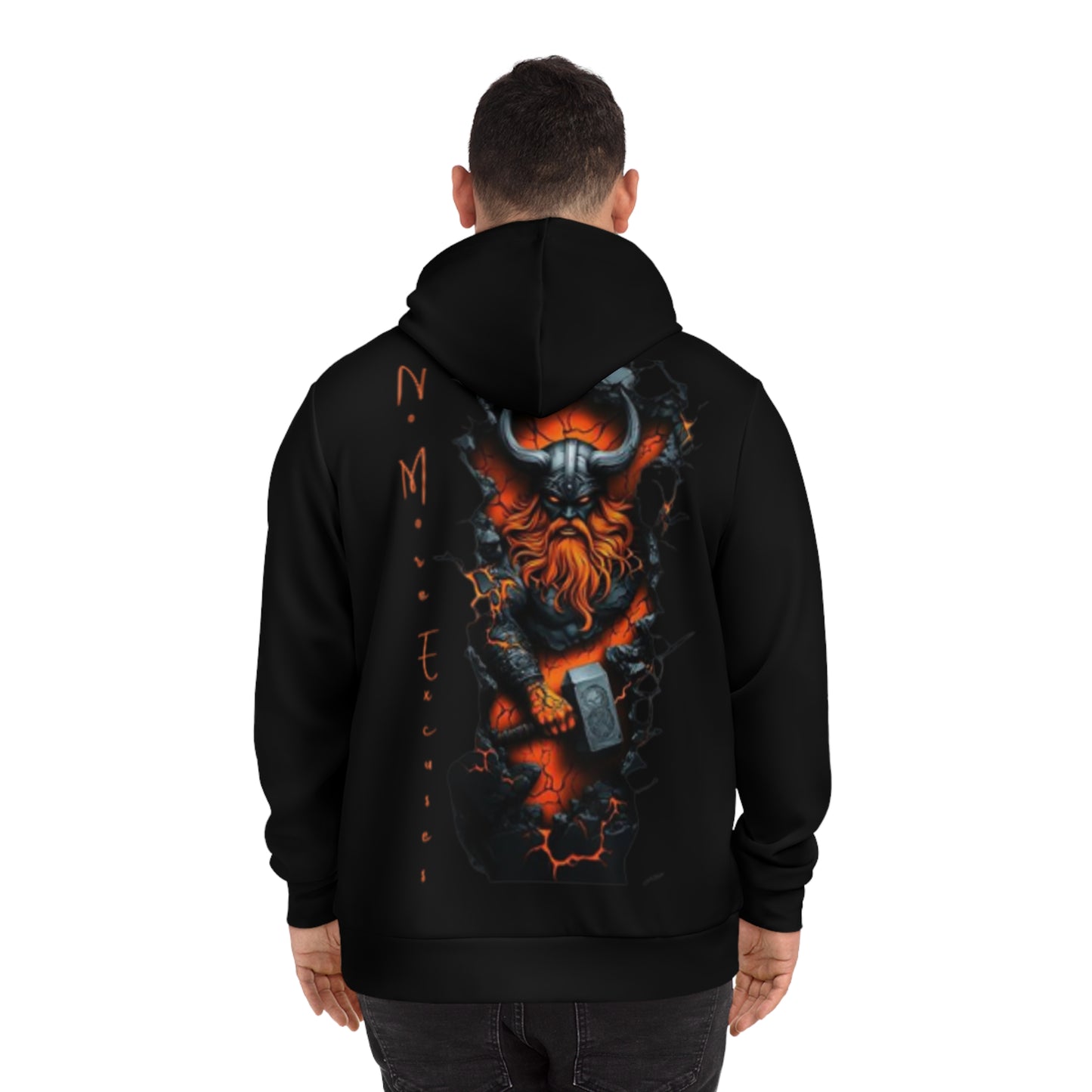 Onyx Black Sublimated Hoodie – "No More Excuses" Motivational Pullover with Drawstrings & Kangaroo Pocket