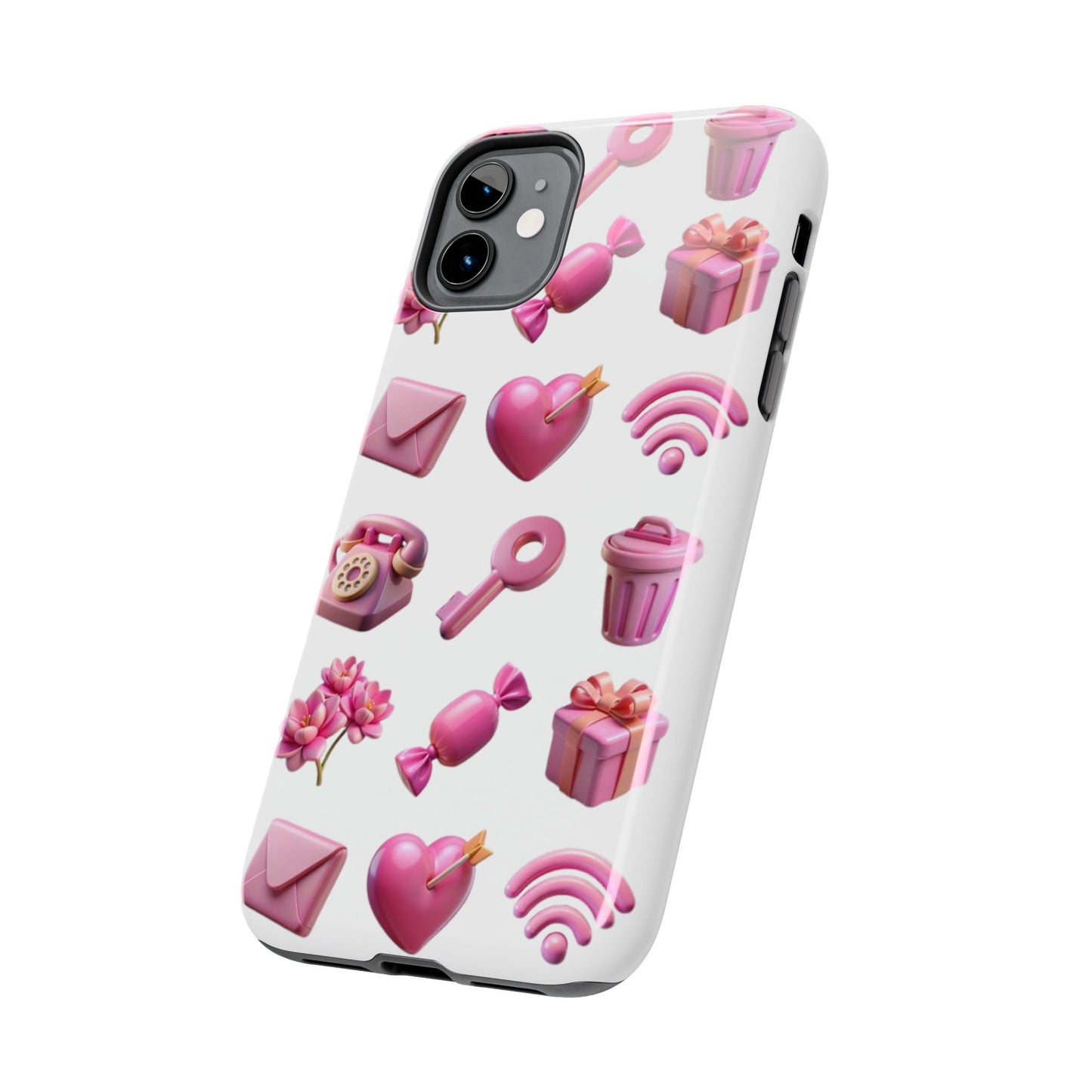 Cute and Colorful Tough Phone Case - Pink Emojis Design