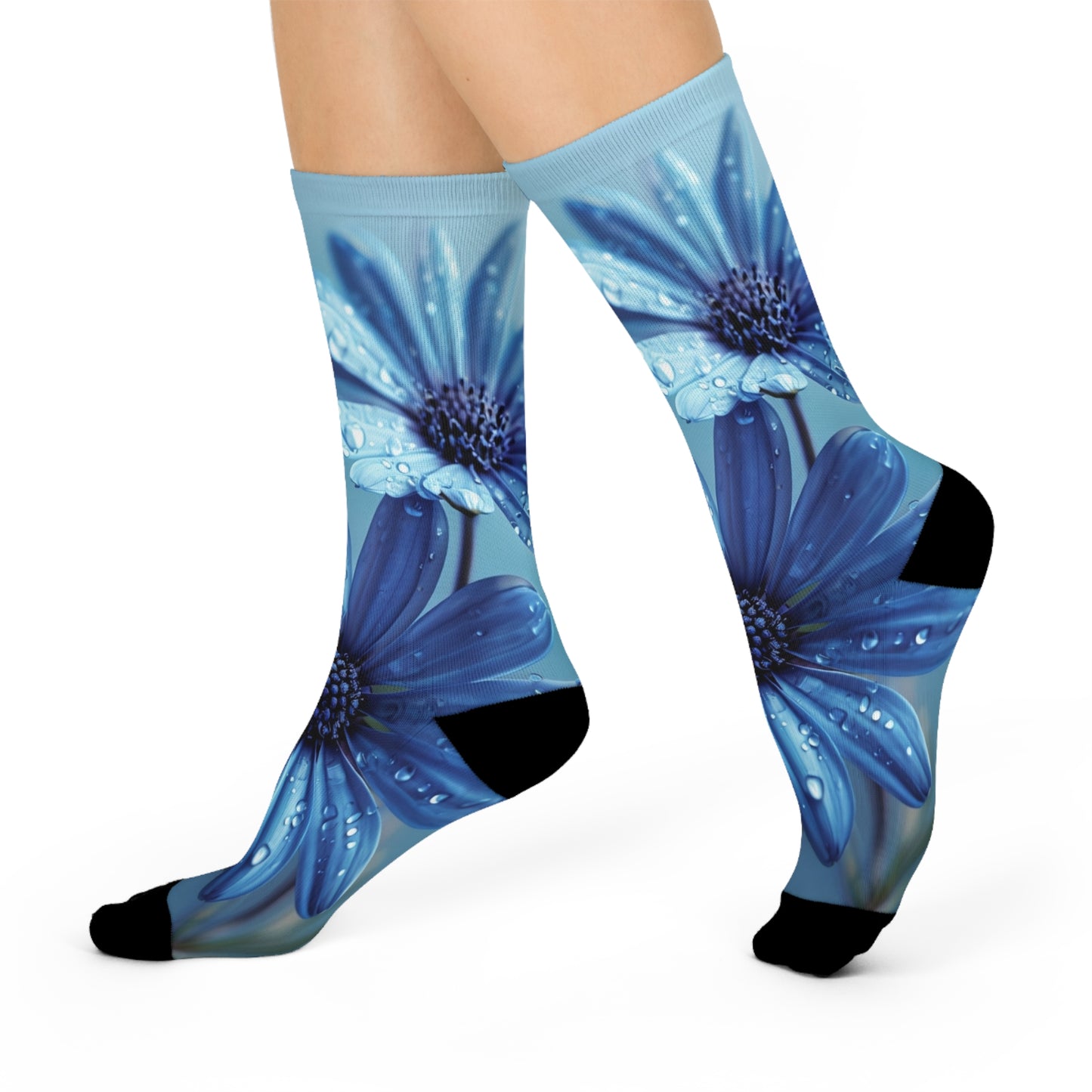 Blue Floral Cushioned Crew Socks | Stylish Comfort for Everyday Wear