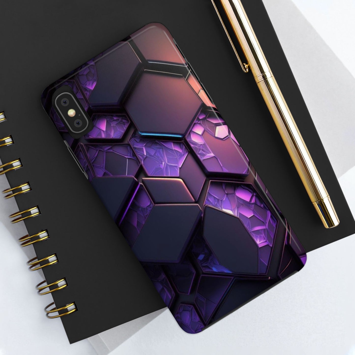 Hexagonal Tough Phone Case - Vibrant Protective Design for Tech Enthusiasts