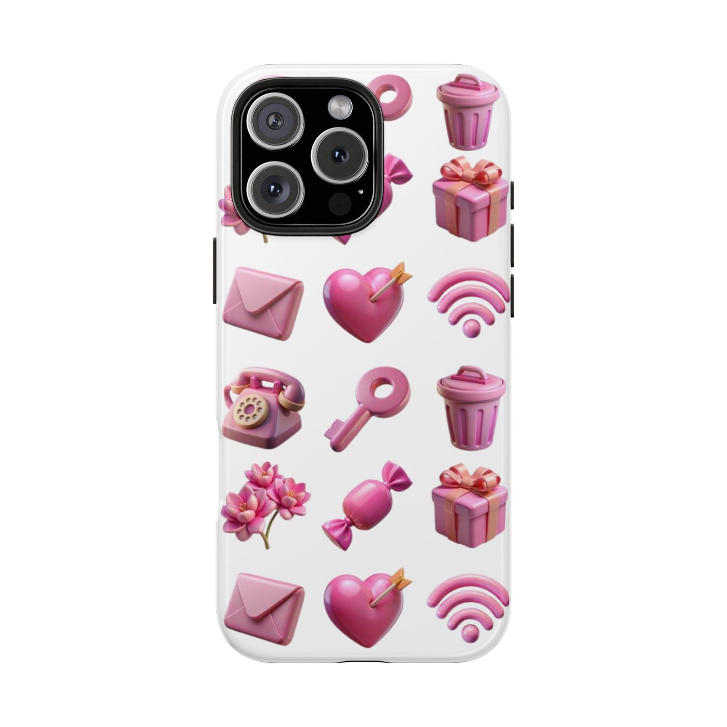 Cute and Colorful Tough Phone Case - Pink Emojis Design