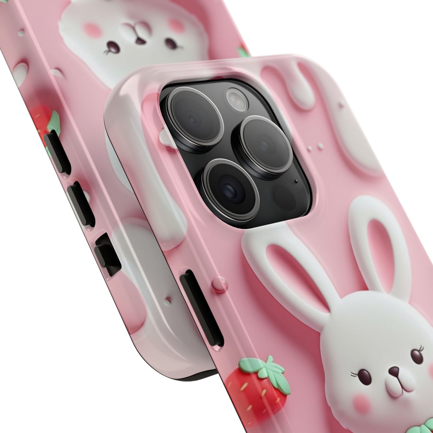 Cute Bunny Strawberry Tough Phone Case - Perfect for Kids & Spring Celebrations