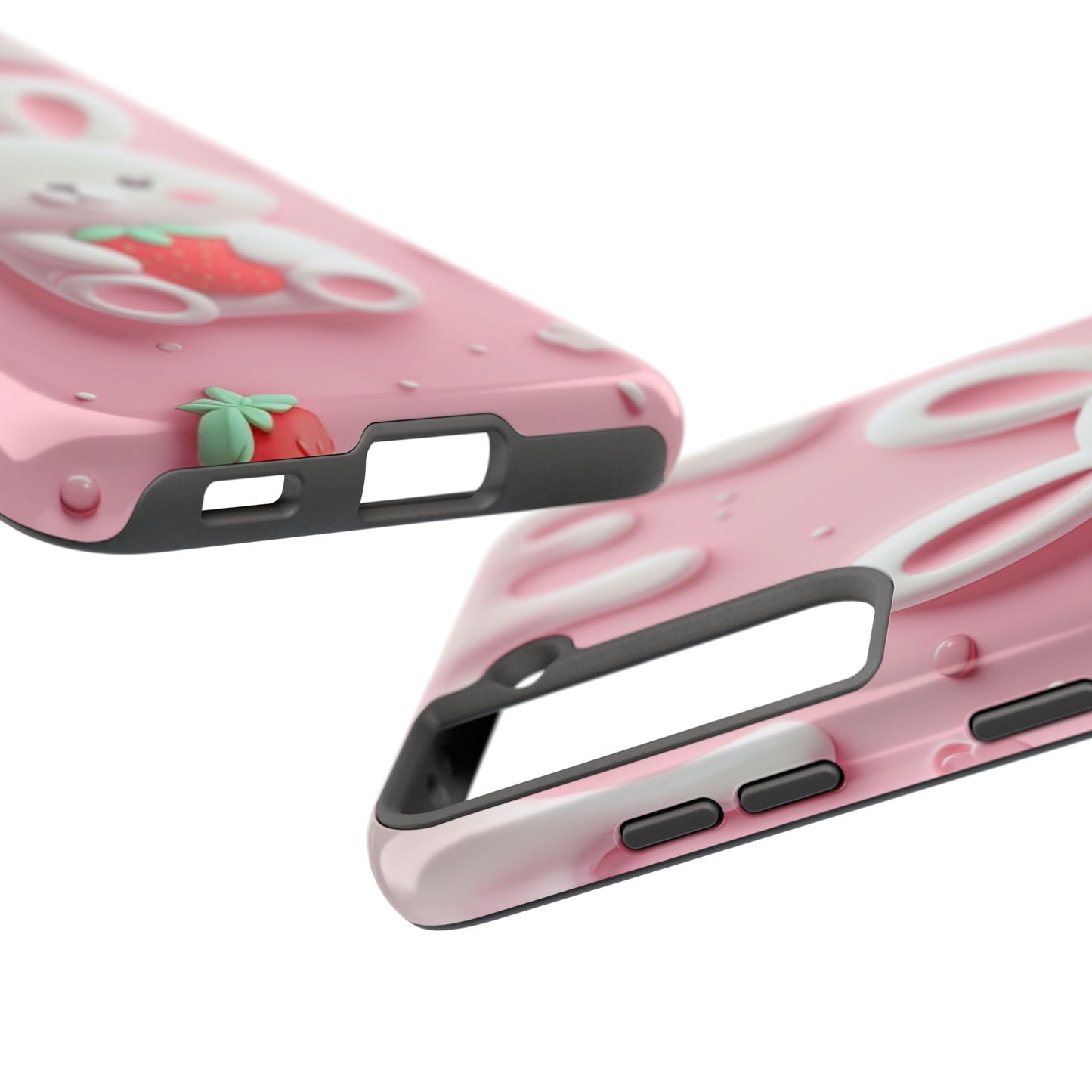 Cute Bunny Strawberry Tough Phone Case - Perfect for Kids & Spring Celebrations