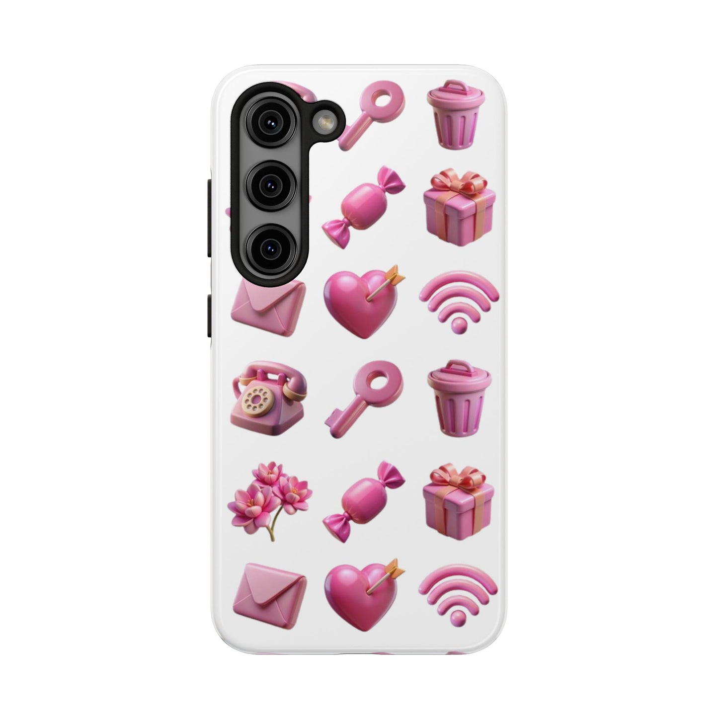 Cute and Colorful Tough Phone Case - Pink Emojis Design