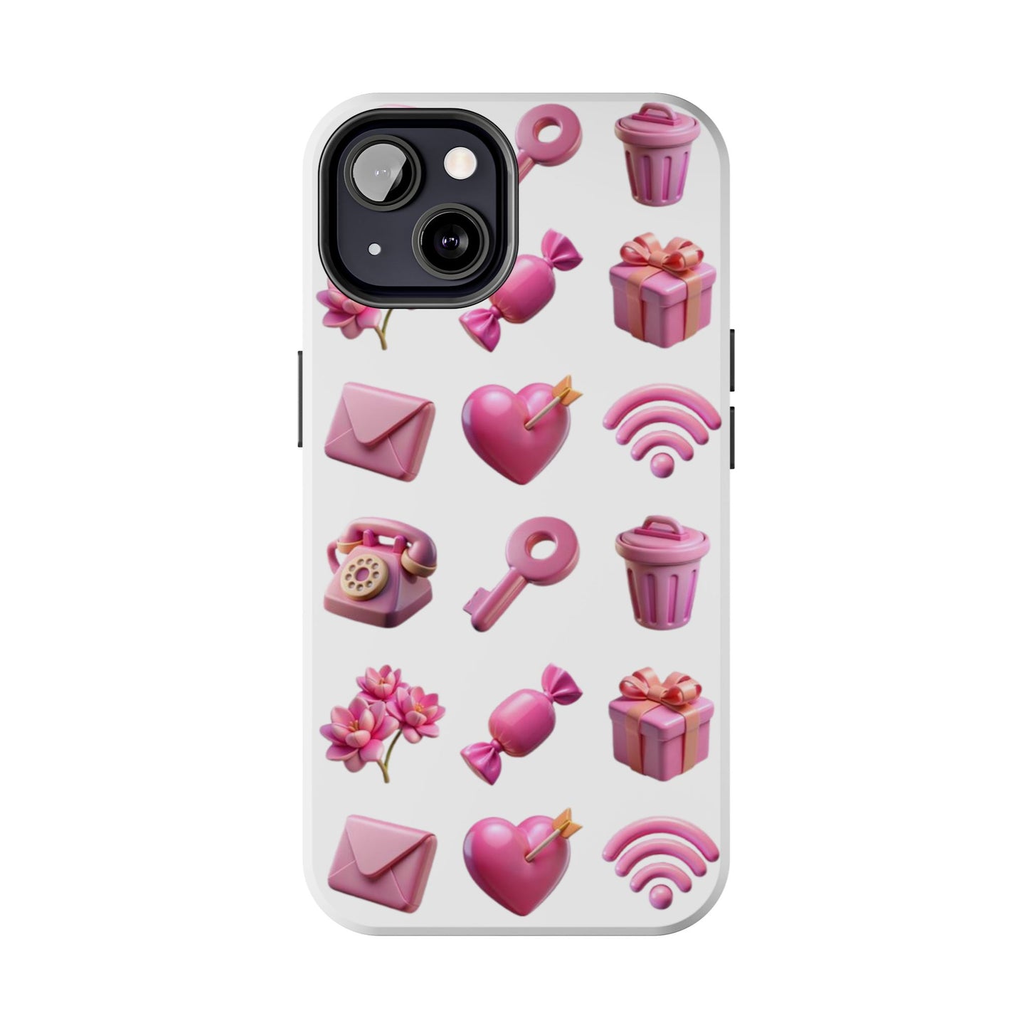 Cute and Colorful Tough Phone Case - Pink Emojis Design