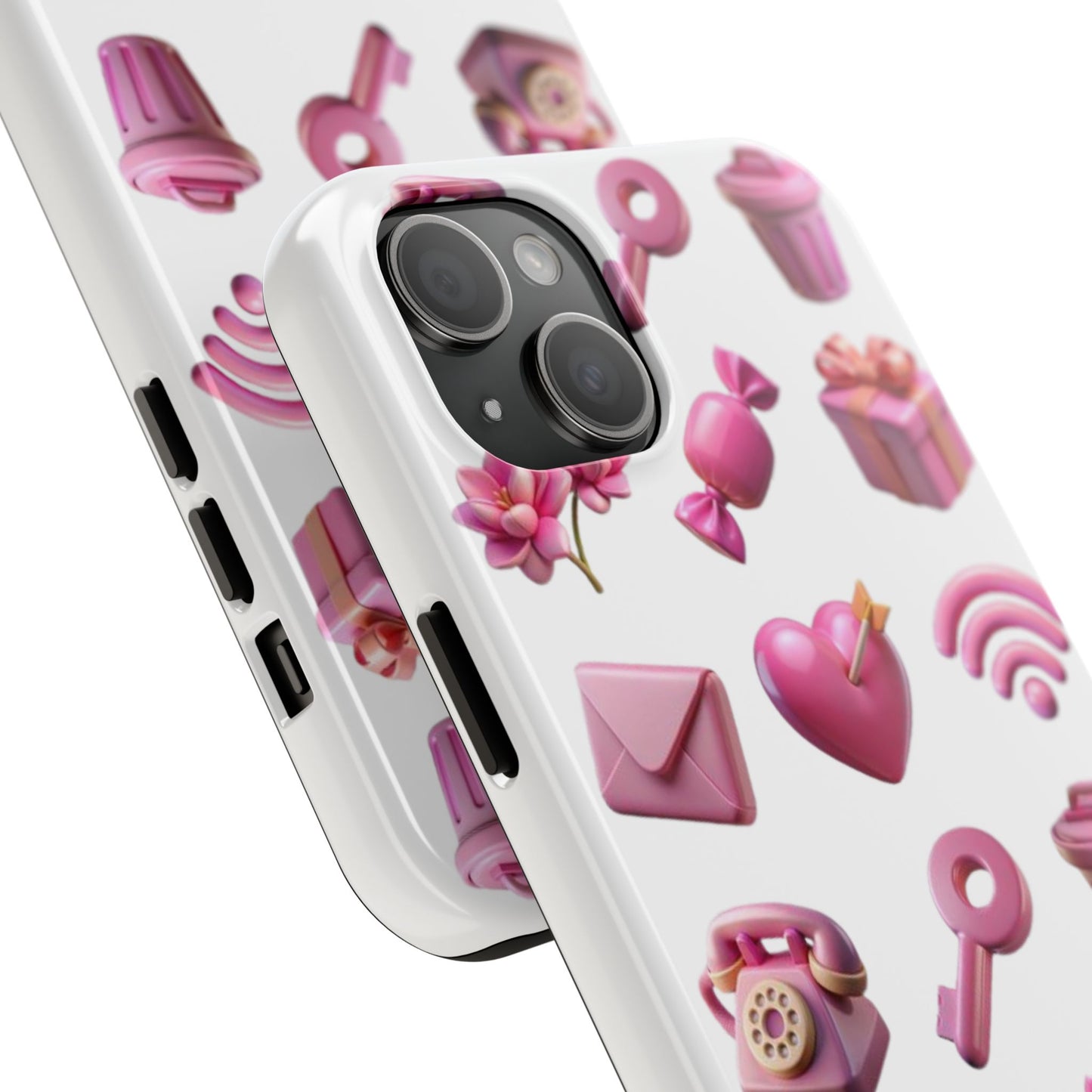 Cute and Colorful Tough Phone Case - Pink Emojis Design