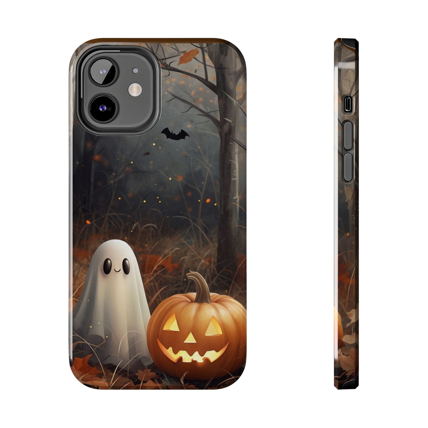Spooky Halloween Phone Case - Tough Protective Cover with Ghost and Pumpkin Design