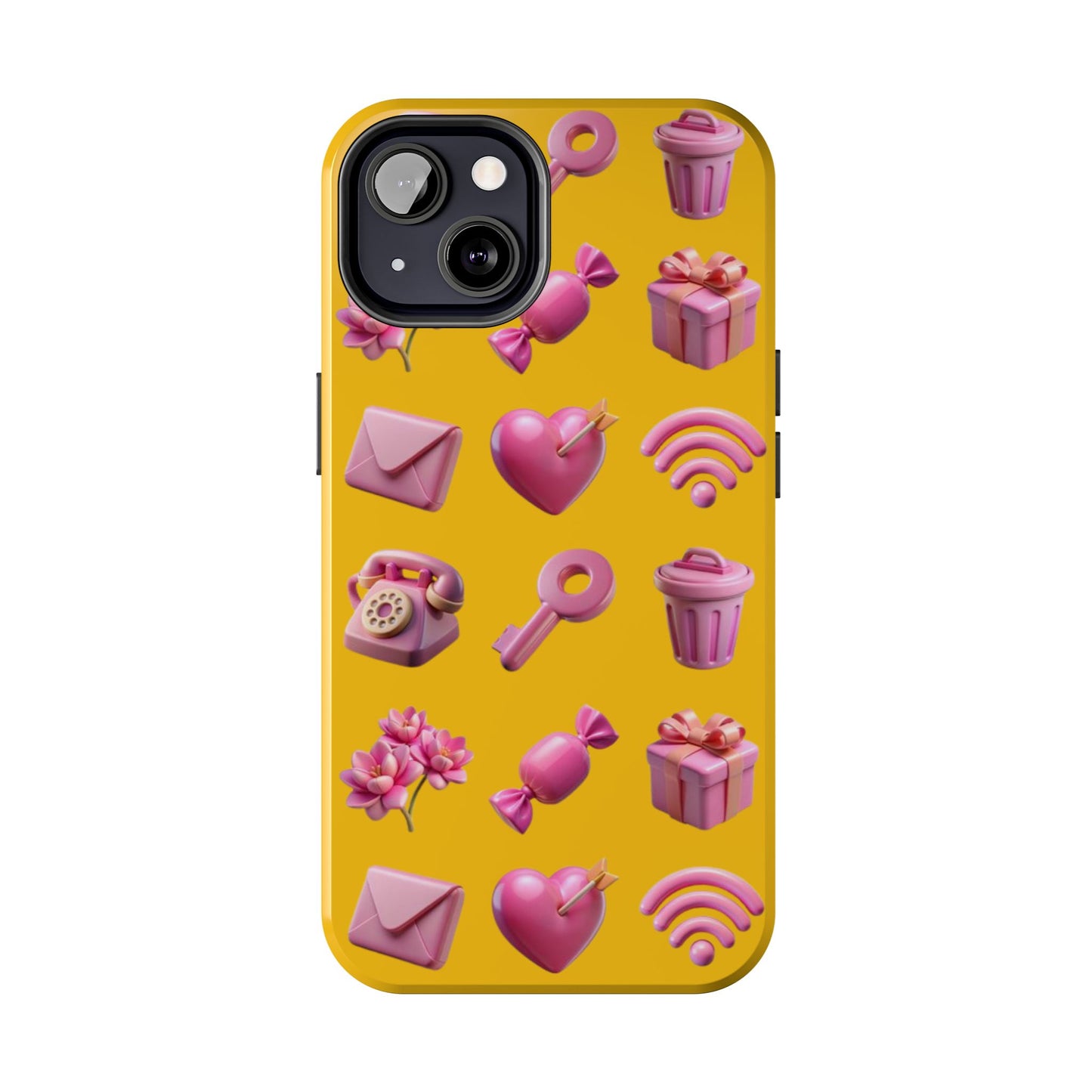 Cute and Colorful Tough Phone Case - Pink Emojis Design