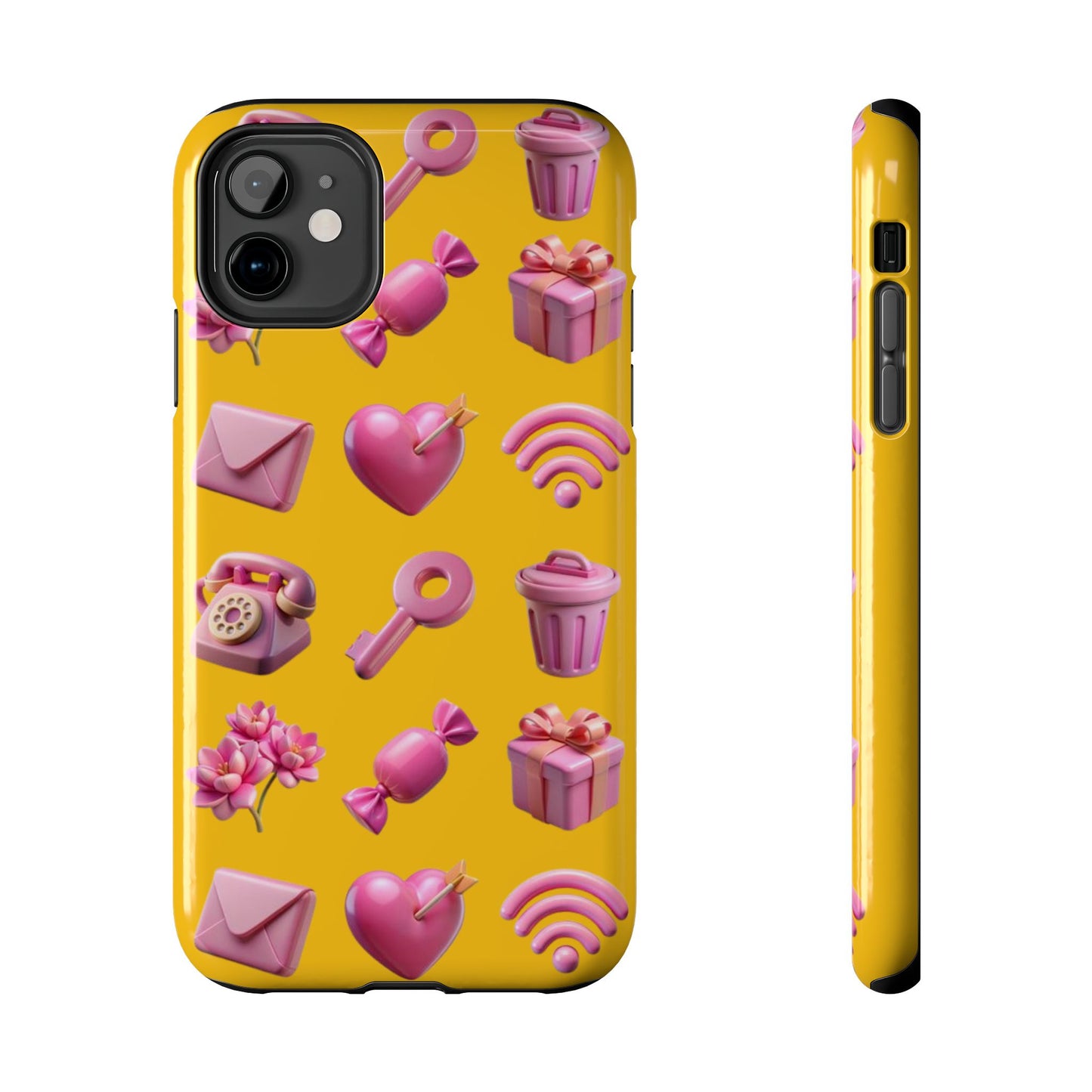 Cute and Colorful Tough Phone Case - Pink Emojis Design