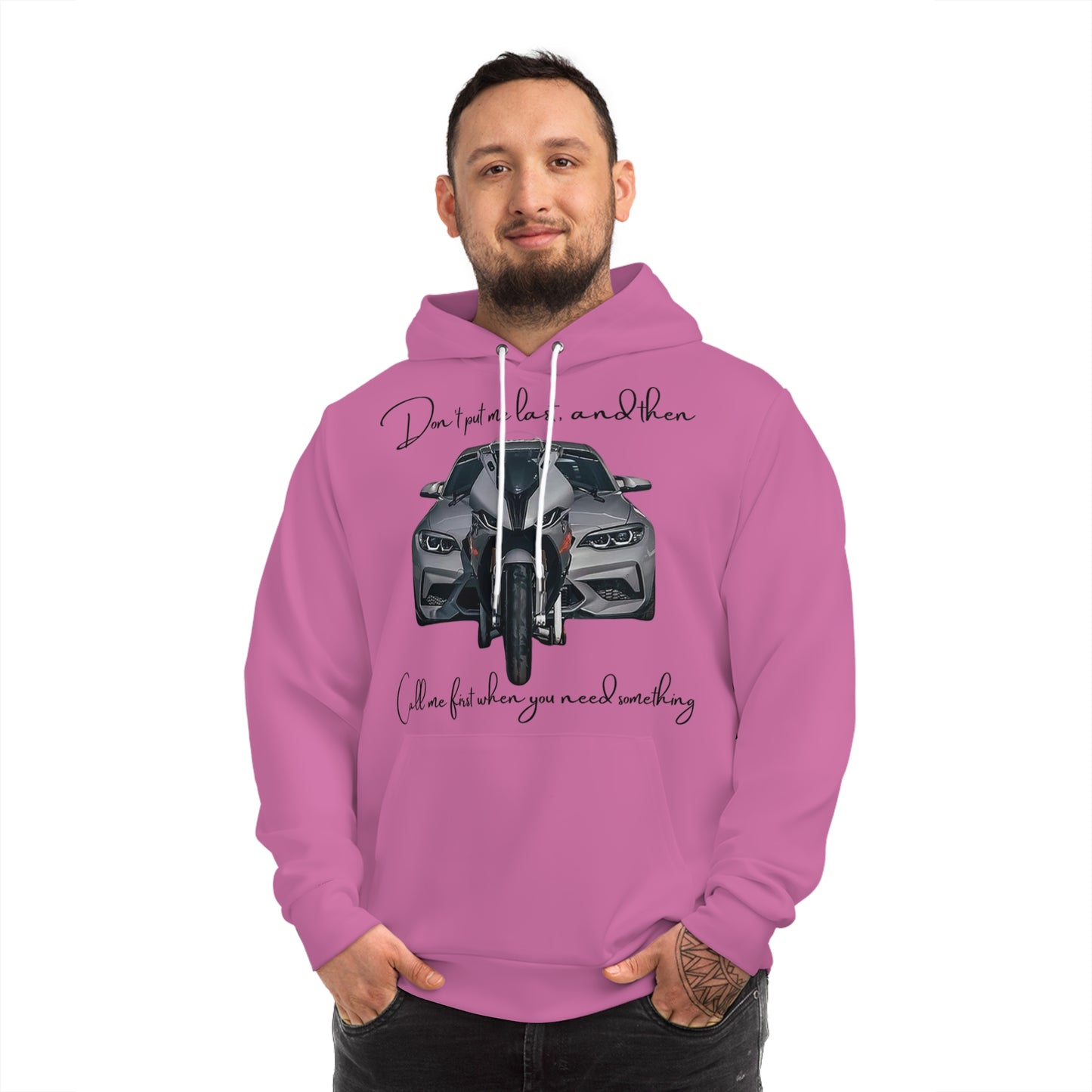 Blush Pink Sublimated Hoodie – "BMW, Don’t Put Me Last" Statement Pullover with Drawstrings & Kangaroo Pocket