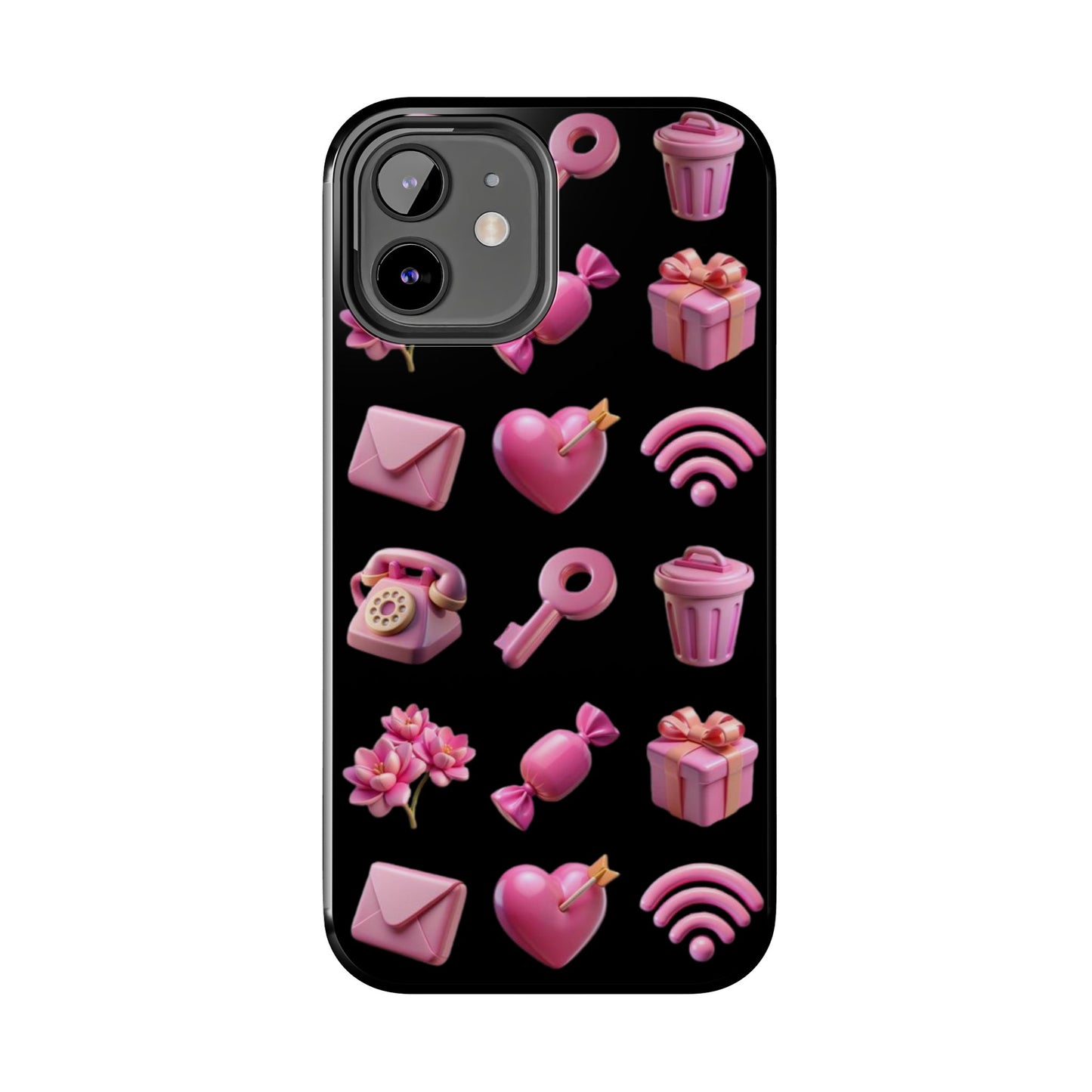 Cute and Colorful Tough Phone Case - Pink Emojis Design