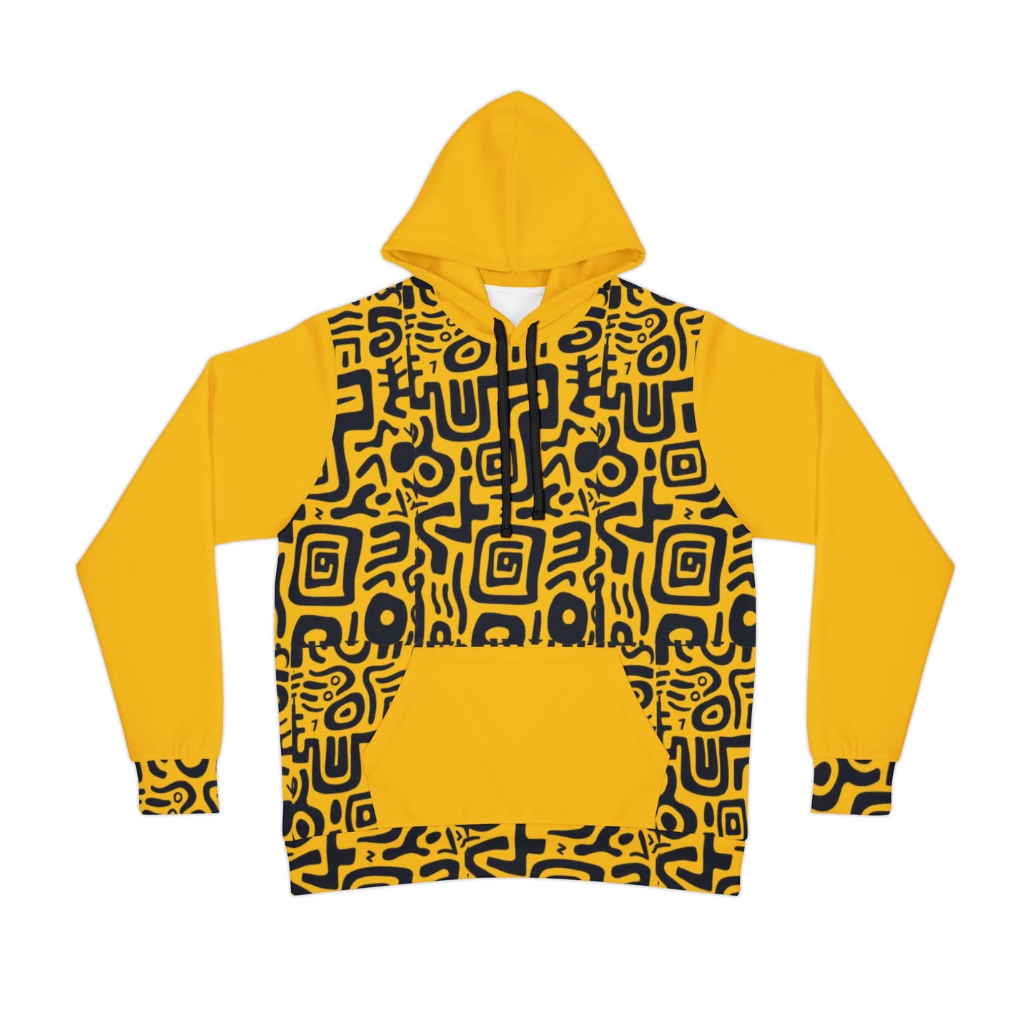 🏆 Bold Yellow & Black Tribal Pattern Hoodie – Striking Streetwear for Men & Women
