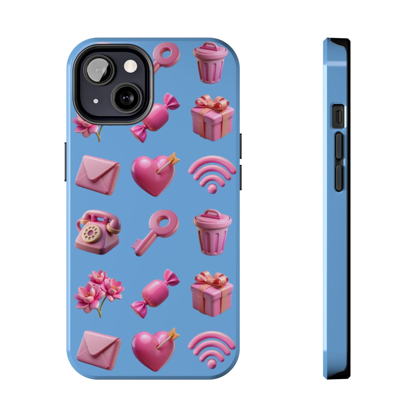 Cute and Colorful Tough Phone Case - Pink Emojis Design